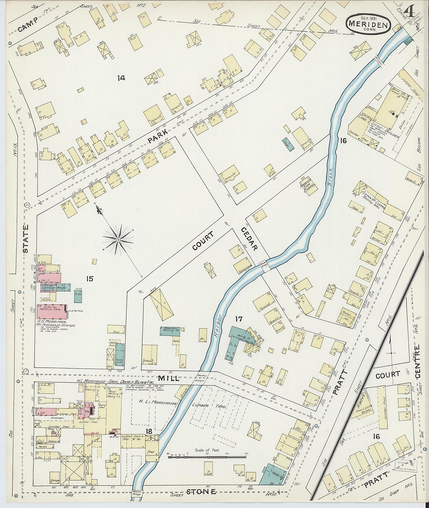 This old map of Meriden, New Haven County, Connecticut was created by Sanborn Map Company in 1891