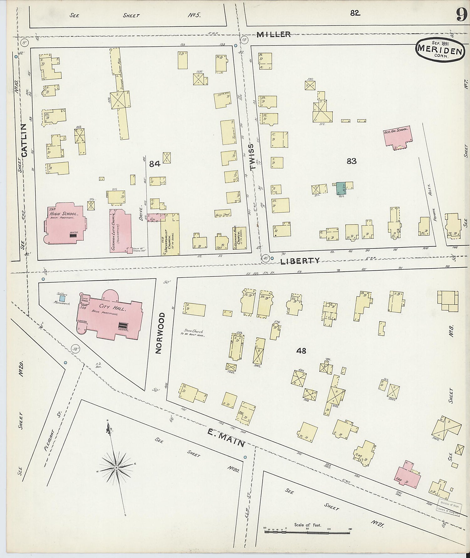 This old map of Meriden, New Haven County, Connecticut was created by Sanborn Map Company in 1891