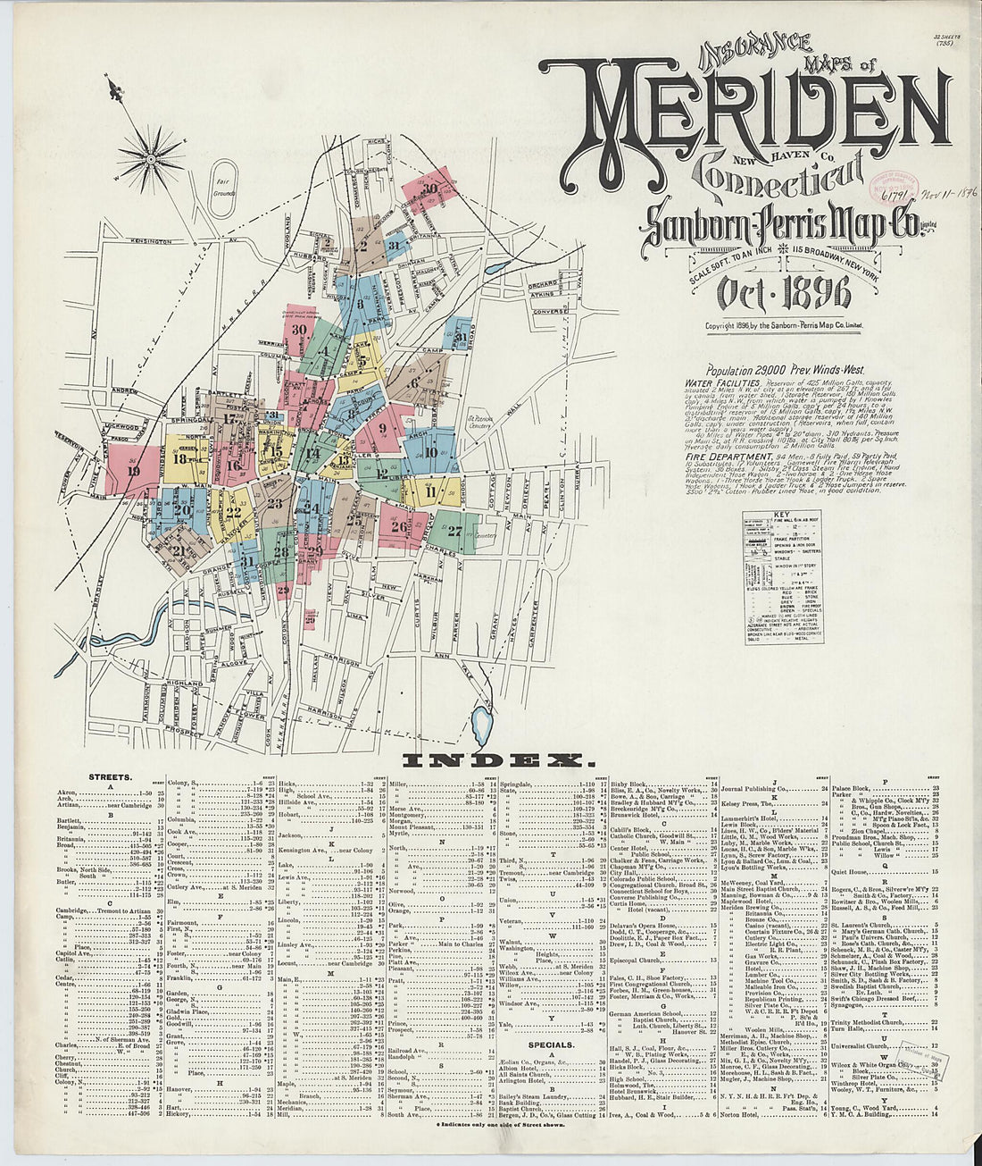 This old map of Meriden, New Haven County, Connecticut was created by Sanborn Map Company in 1896