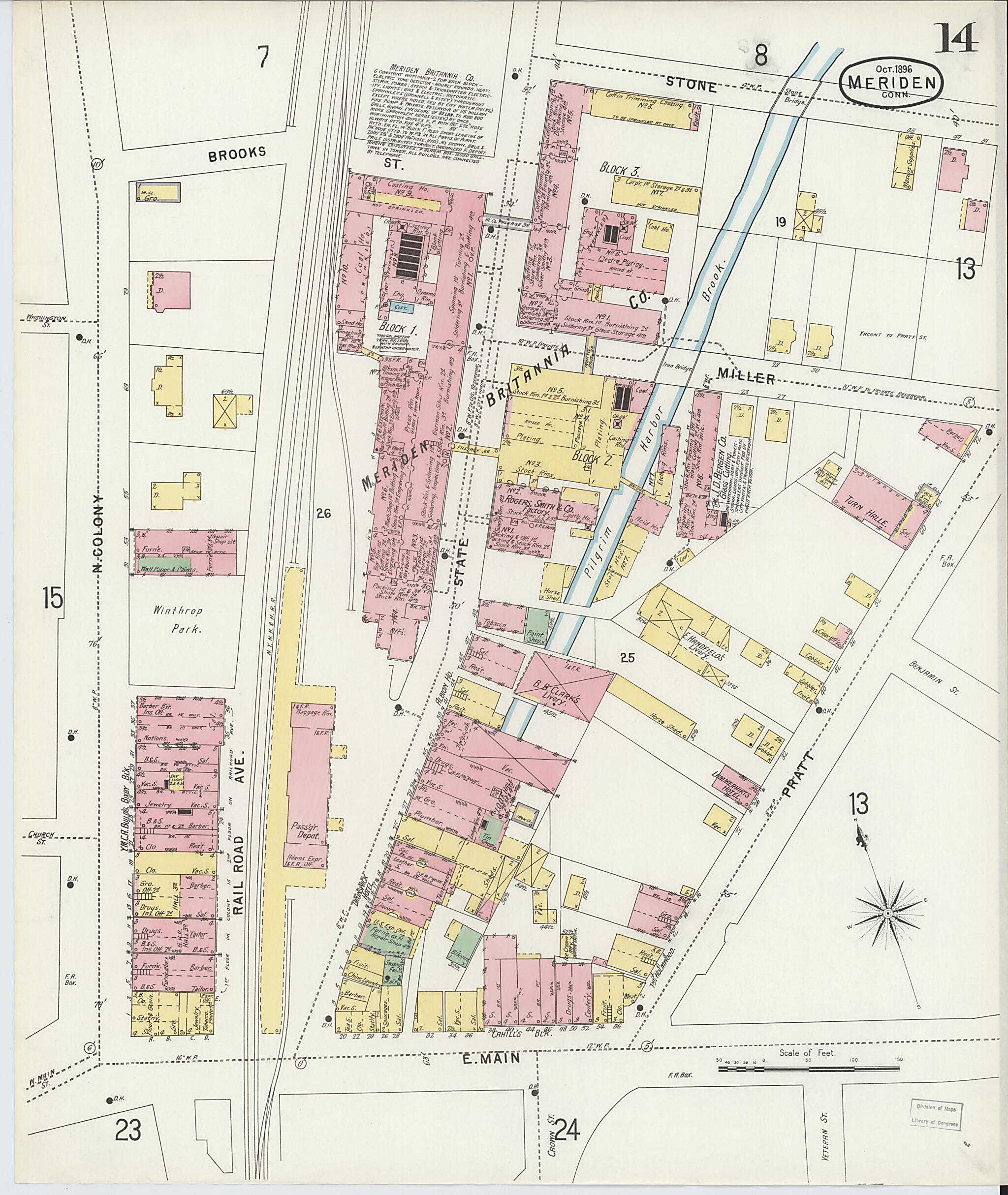 This old map of Meriden, New Haven County, Connecticut was created by Sanborn Map Company in 1896
