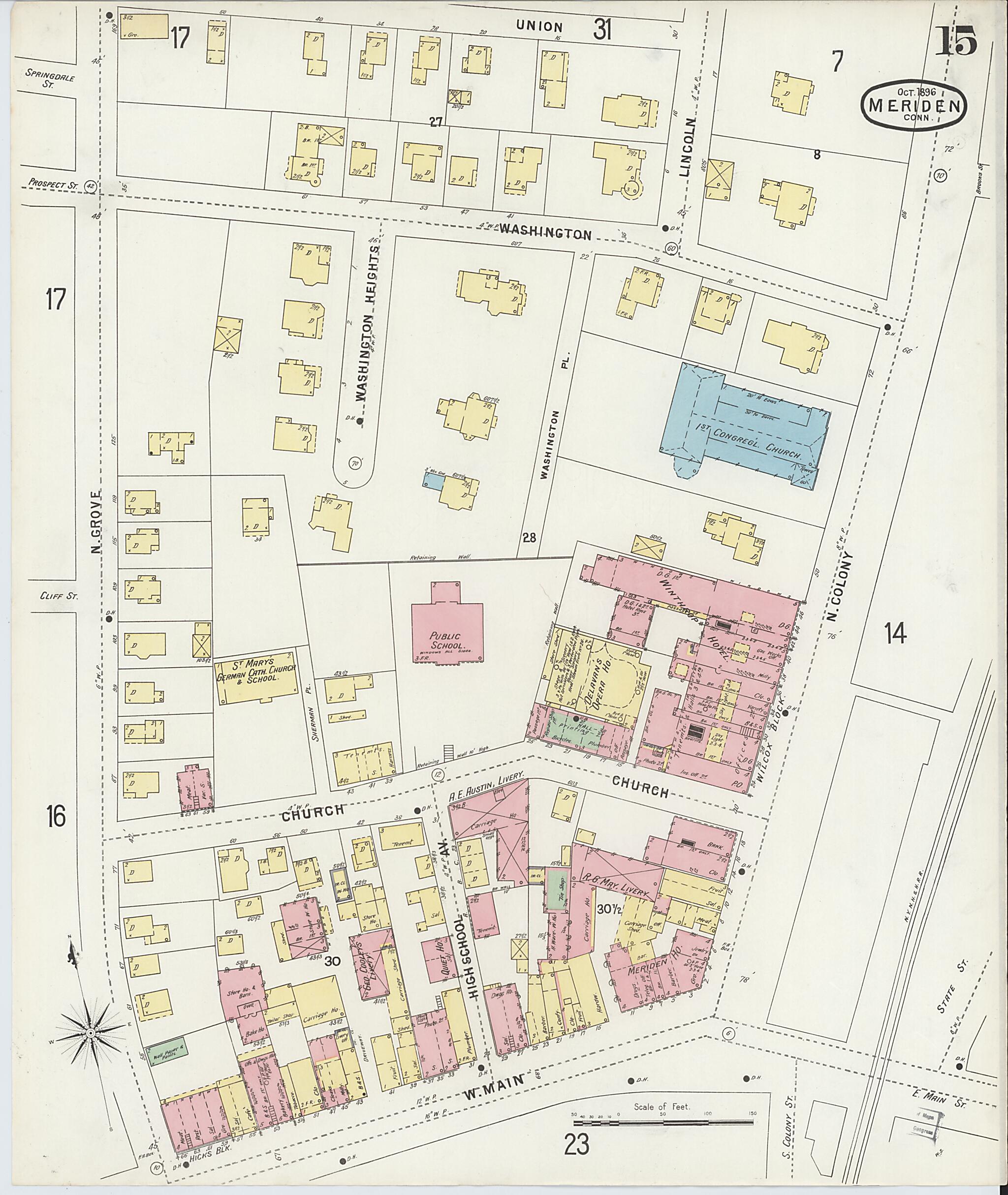 This old map of Meriden, New Haven County, Connecticut was created by Sanborn Map Company in 1896