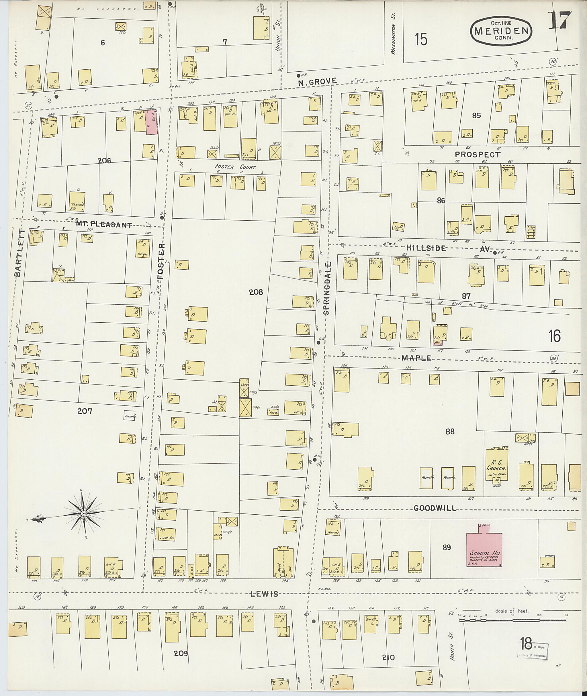 This old map of Meriden, New Haven County, Connecticut was created by Sanborn Map Company in 1896
