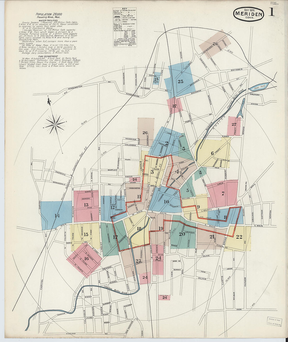This old map of Meriden, New Haven County, Connecticut was created by Sanborn Map Company in 1896