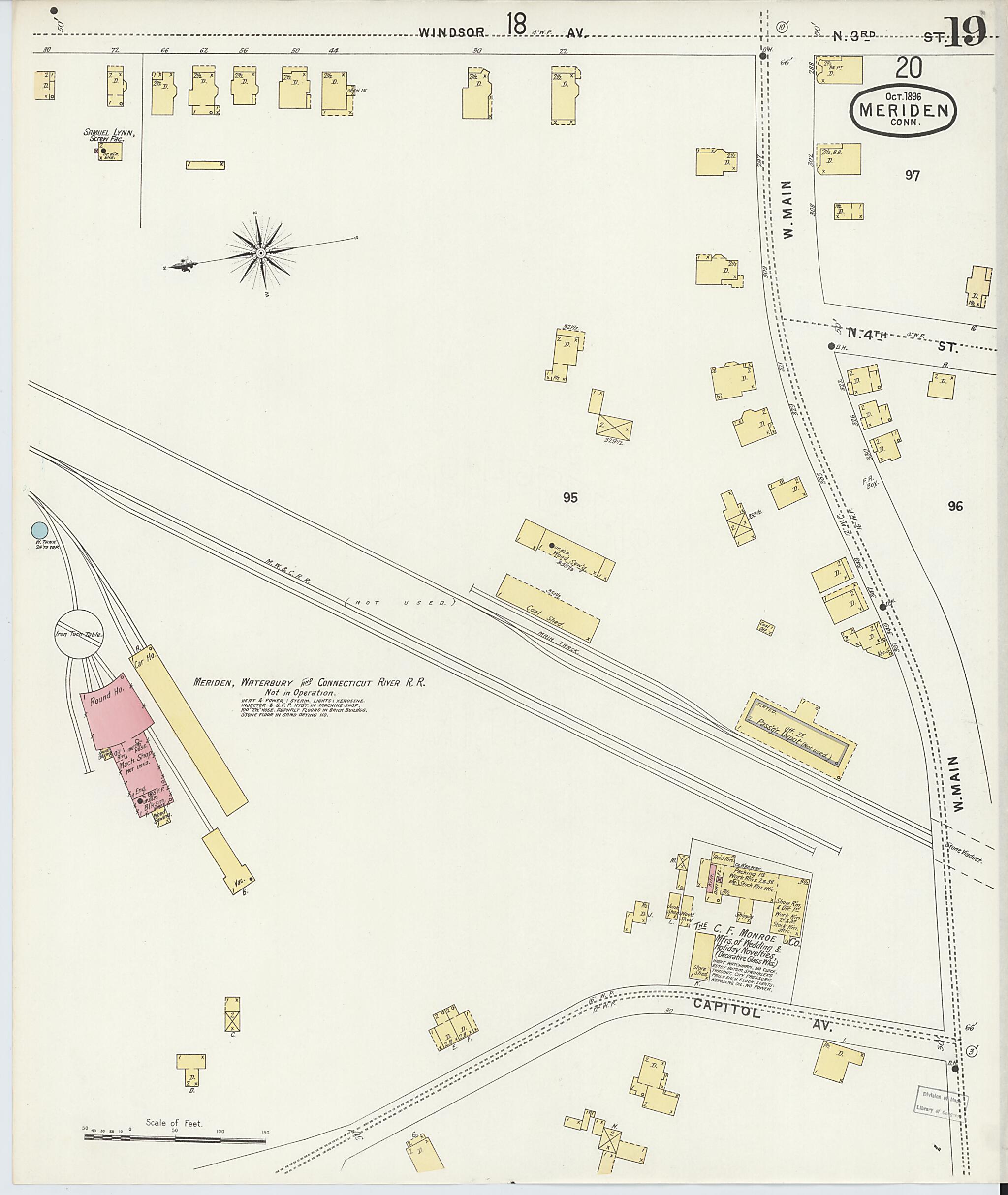 This old map of Meriden, New Haven County, Connecticut was created by Sanborn Map Company in 1896