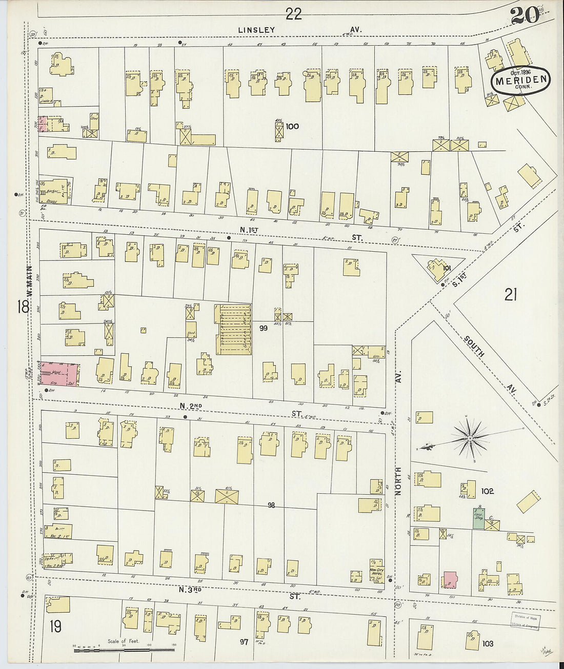 This old map of Meriden, New Haven County, Connecticut was created by Sanborn Map Company in 1896