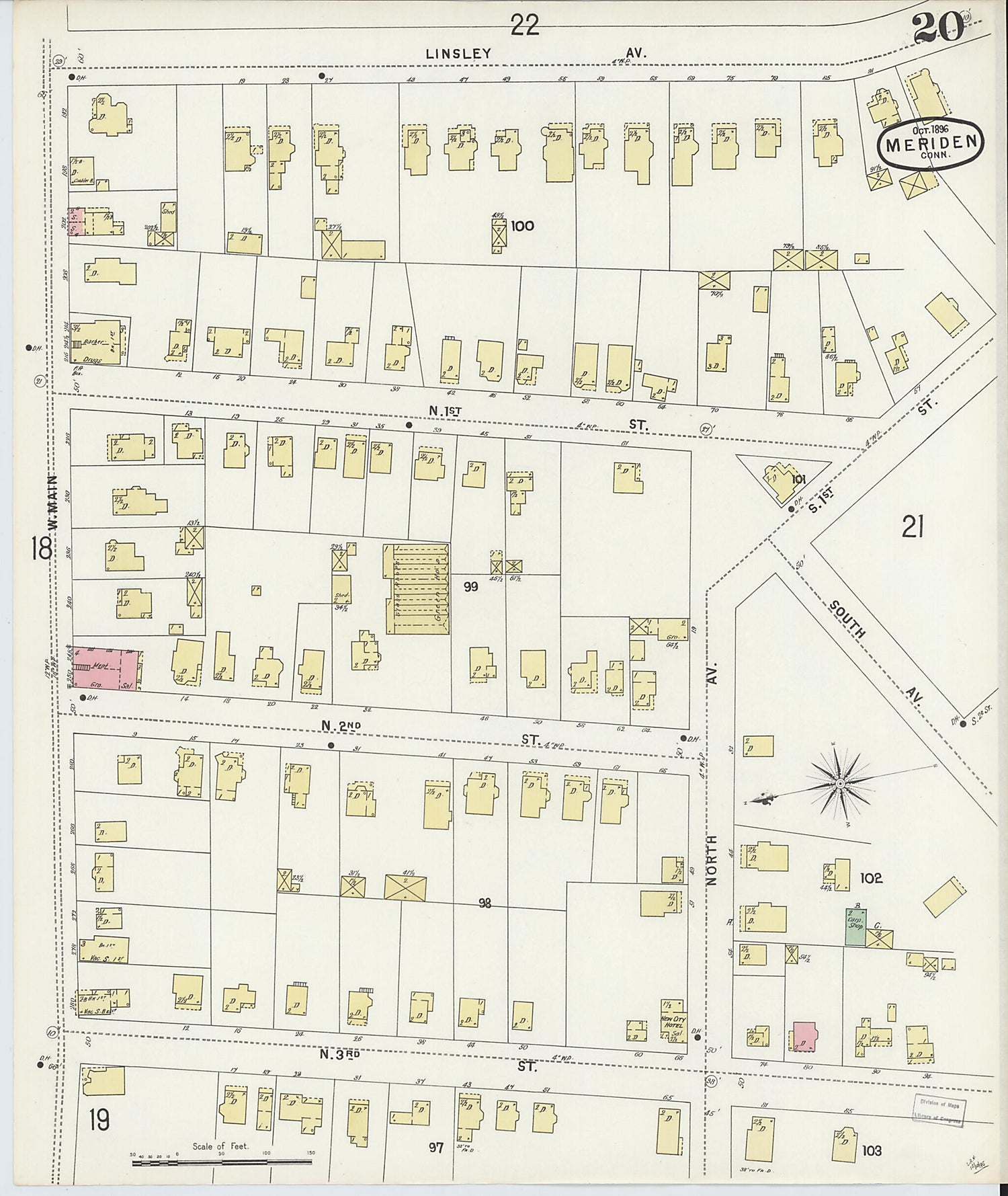 This old map of Meriden, New Haven County, Connecticut was created by Sanborn Map Company in 1896