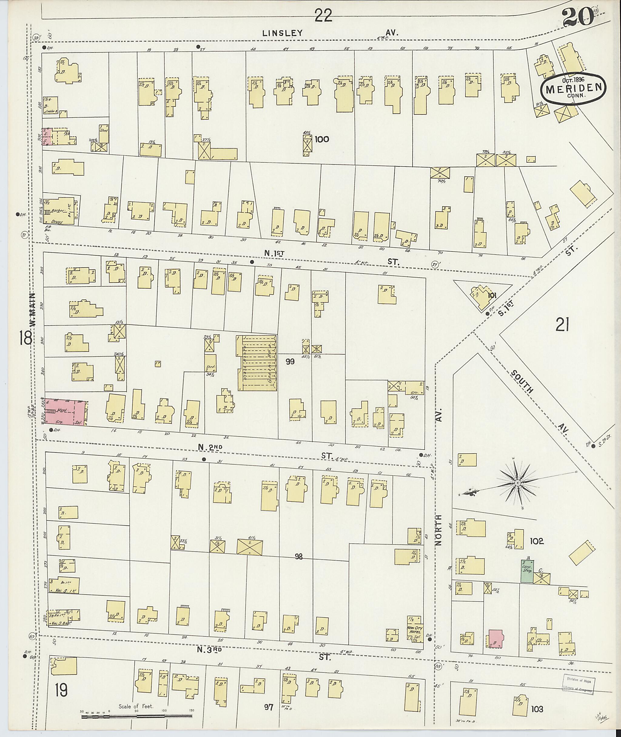 This old map of Meriden, New Haven County, Connecticut was created by Sanborn Map Company in 1896