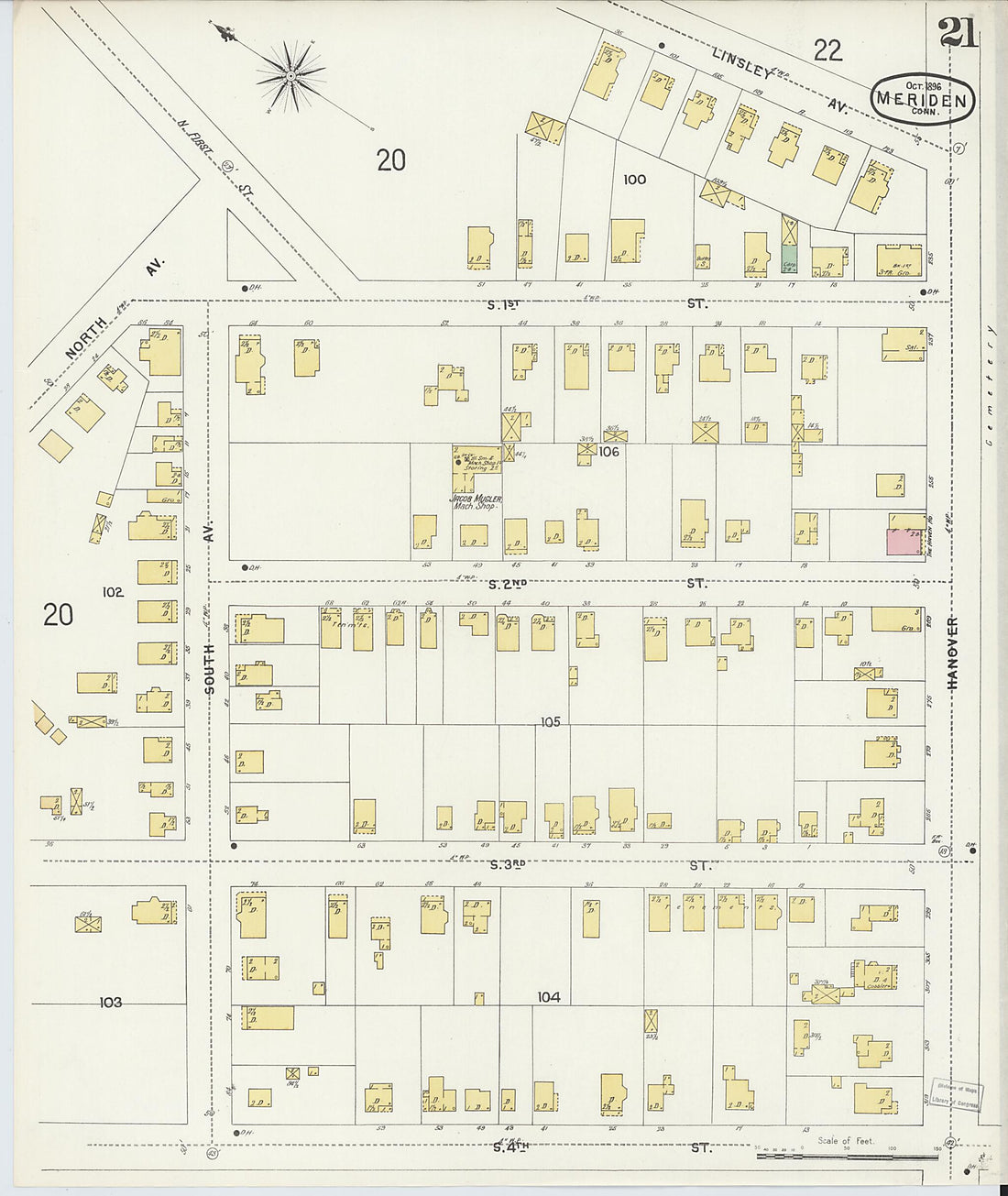 This old map of Meriden, New Haven County, Connecticut was created by Sanborn Map Company in 1896