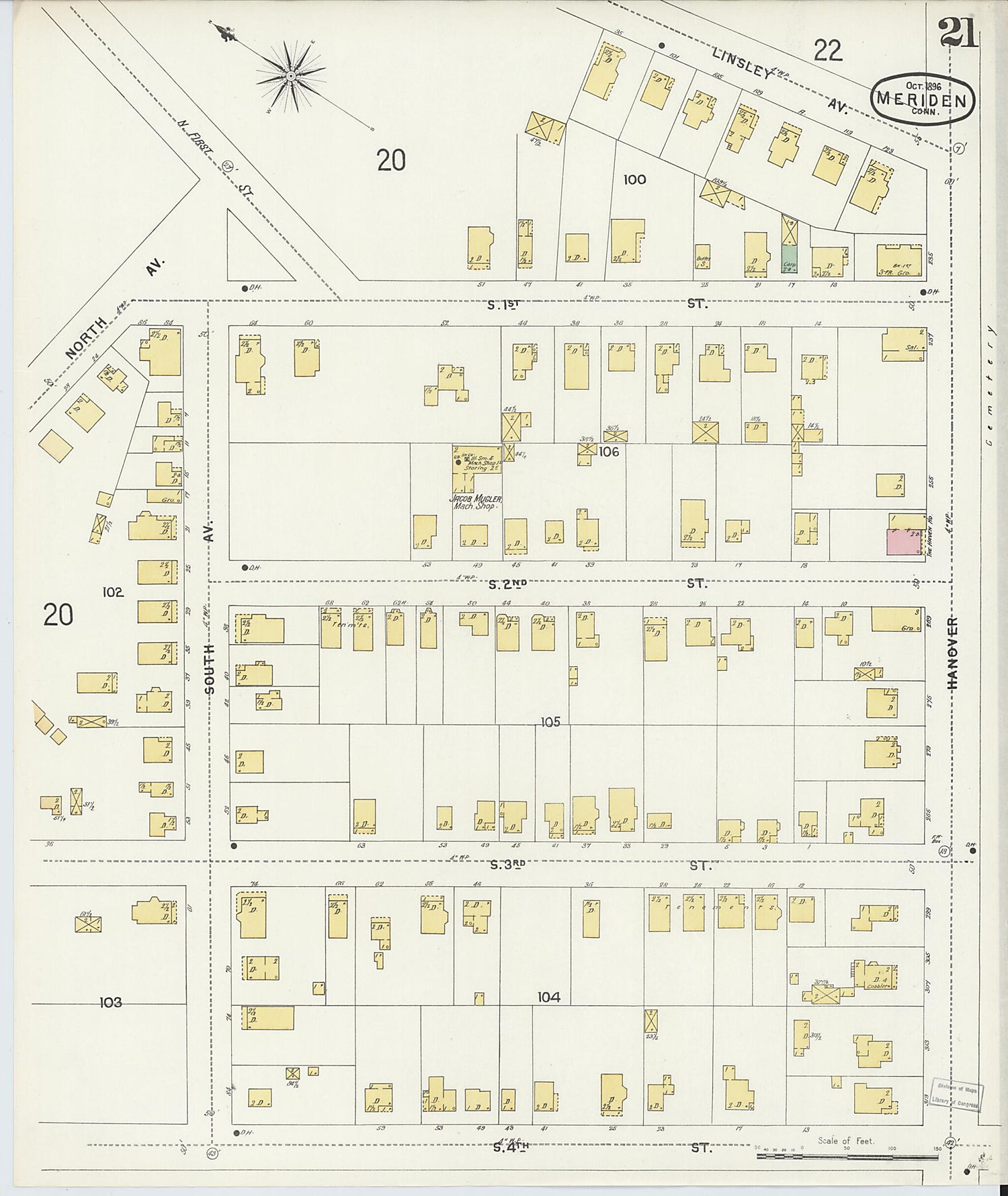 This old map of Meriden, New Haven County, Connecticut was created by Sanborn Map Company in 1896