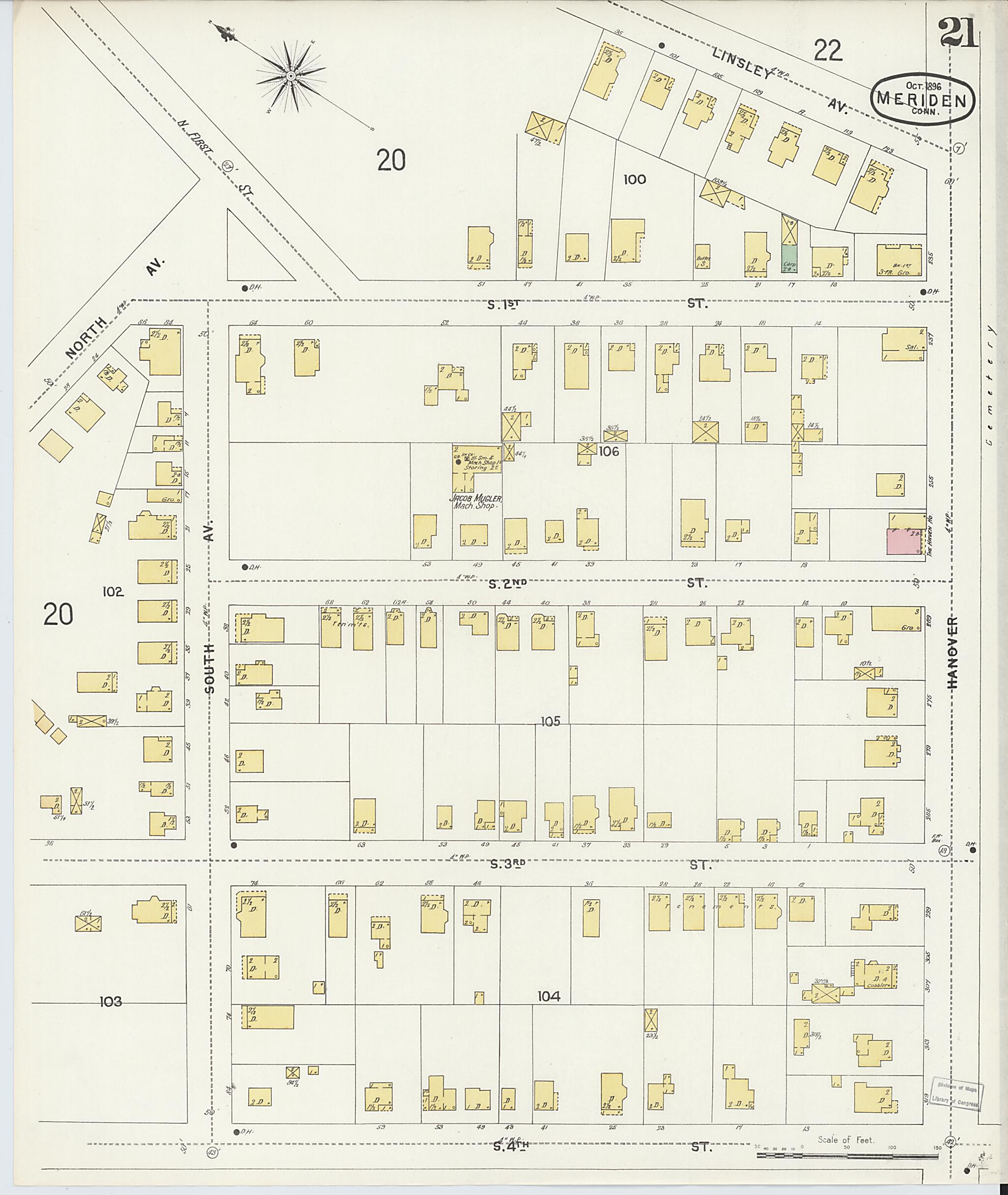 This old map of Meriden, New Haven County, Connecticut was created by Sanborn Map Company in 1896