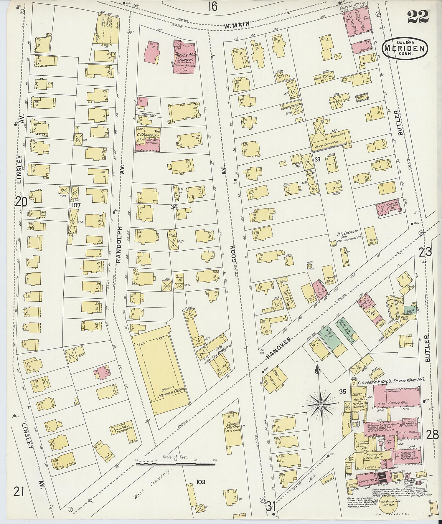 This old map of Meriden, New Haven County, Connecticut was created by Sanborn Map Company in 1896