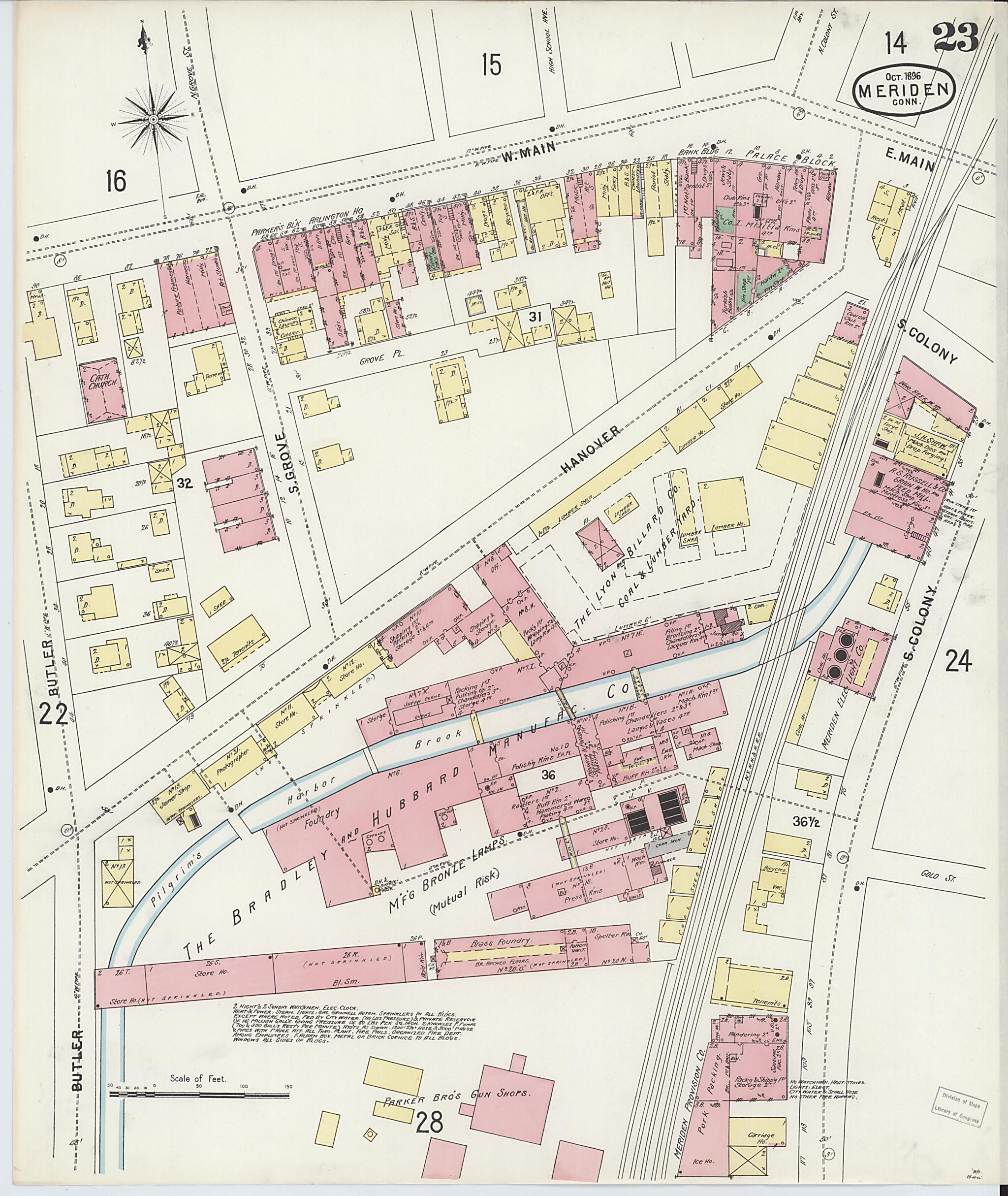 This old map of Meriden, New Haven County, Connecticut was created by Sanborn Map Company in 1896
