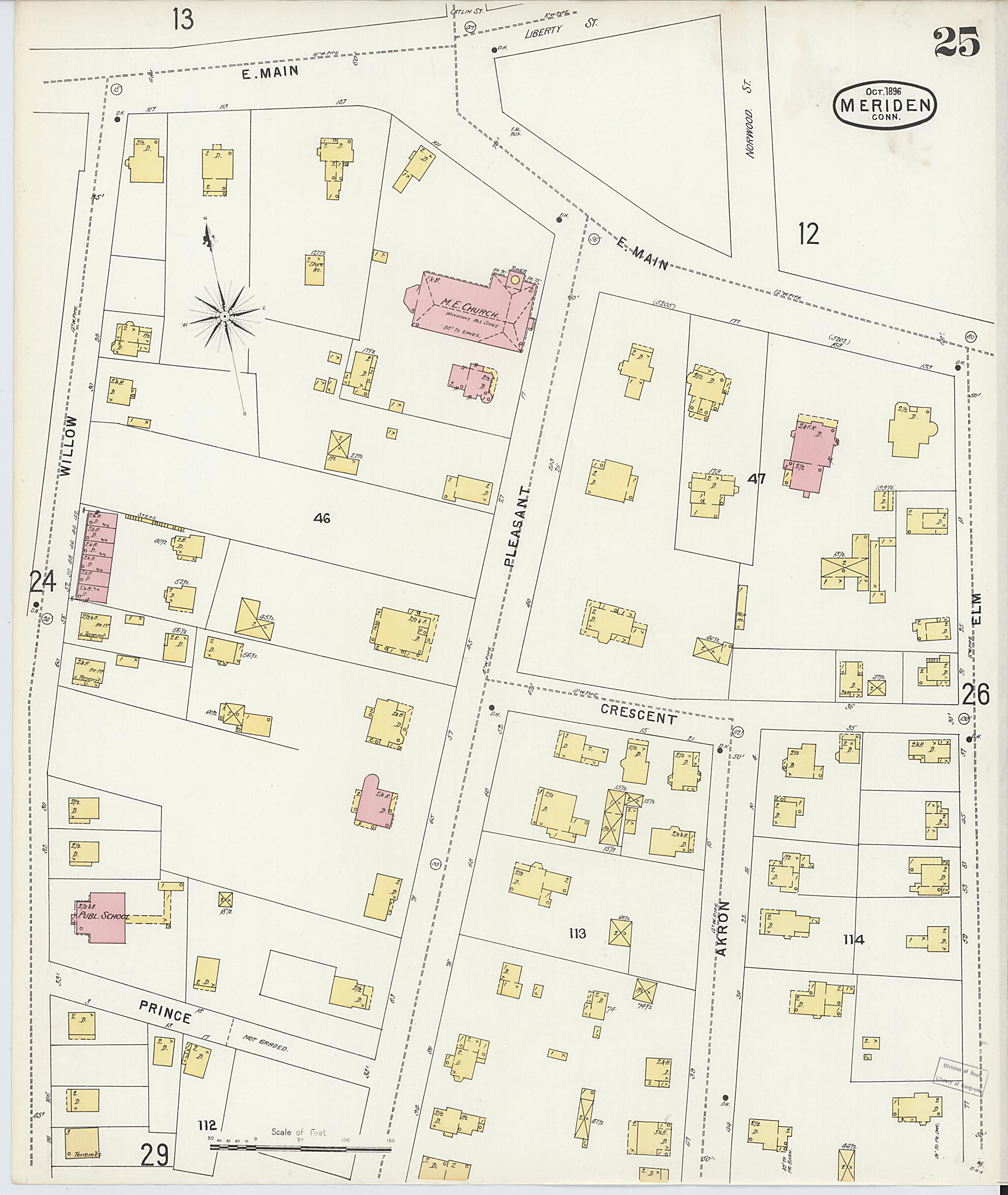 This old map of Meriden, New Haven County, Connecticut was created by Sanborn Map Company in 1896