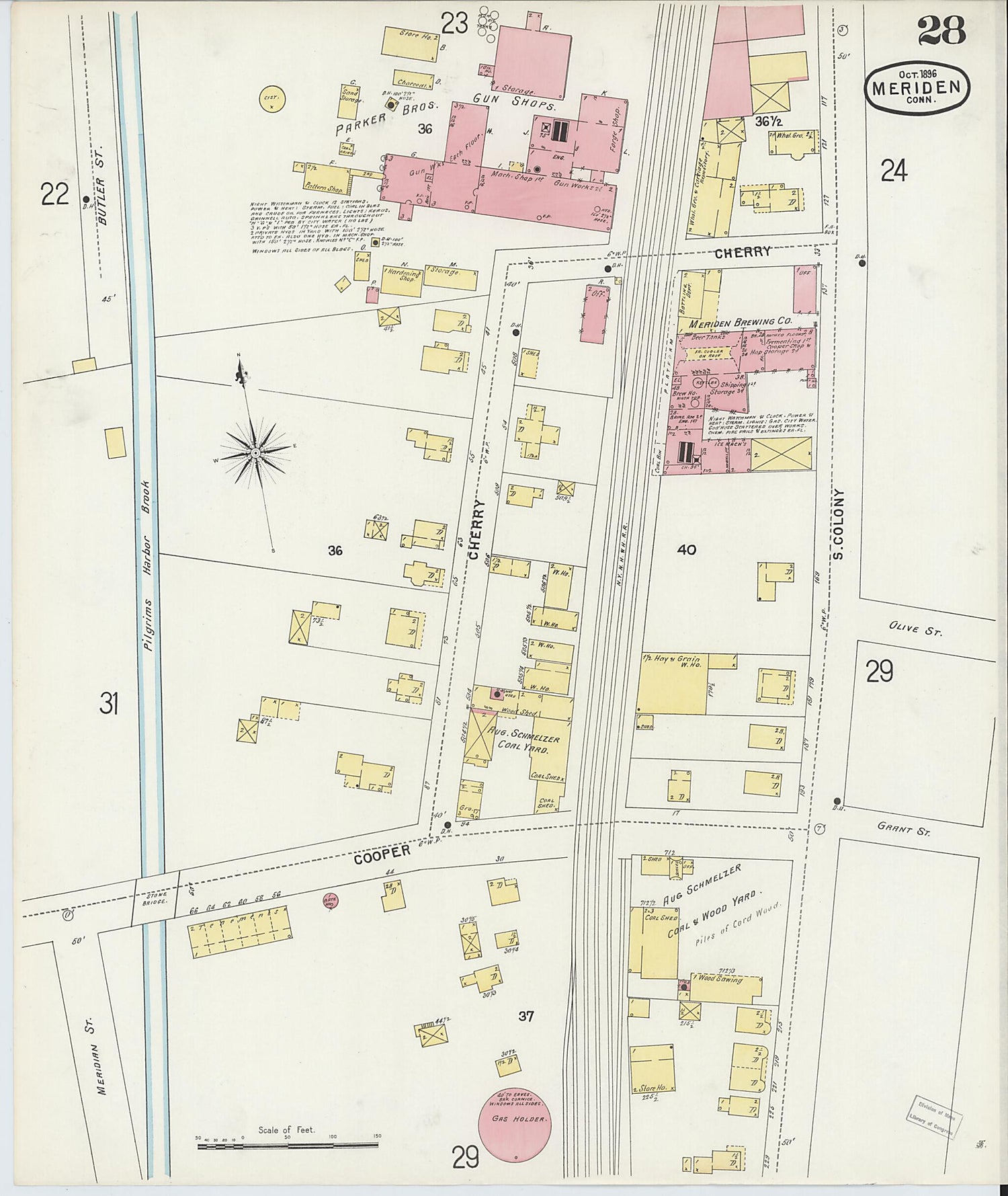 This old map of Meriden, New Haven County, Connecticut was created by Sanborn Map Company in 1896