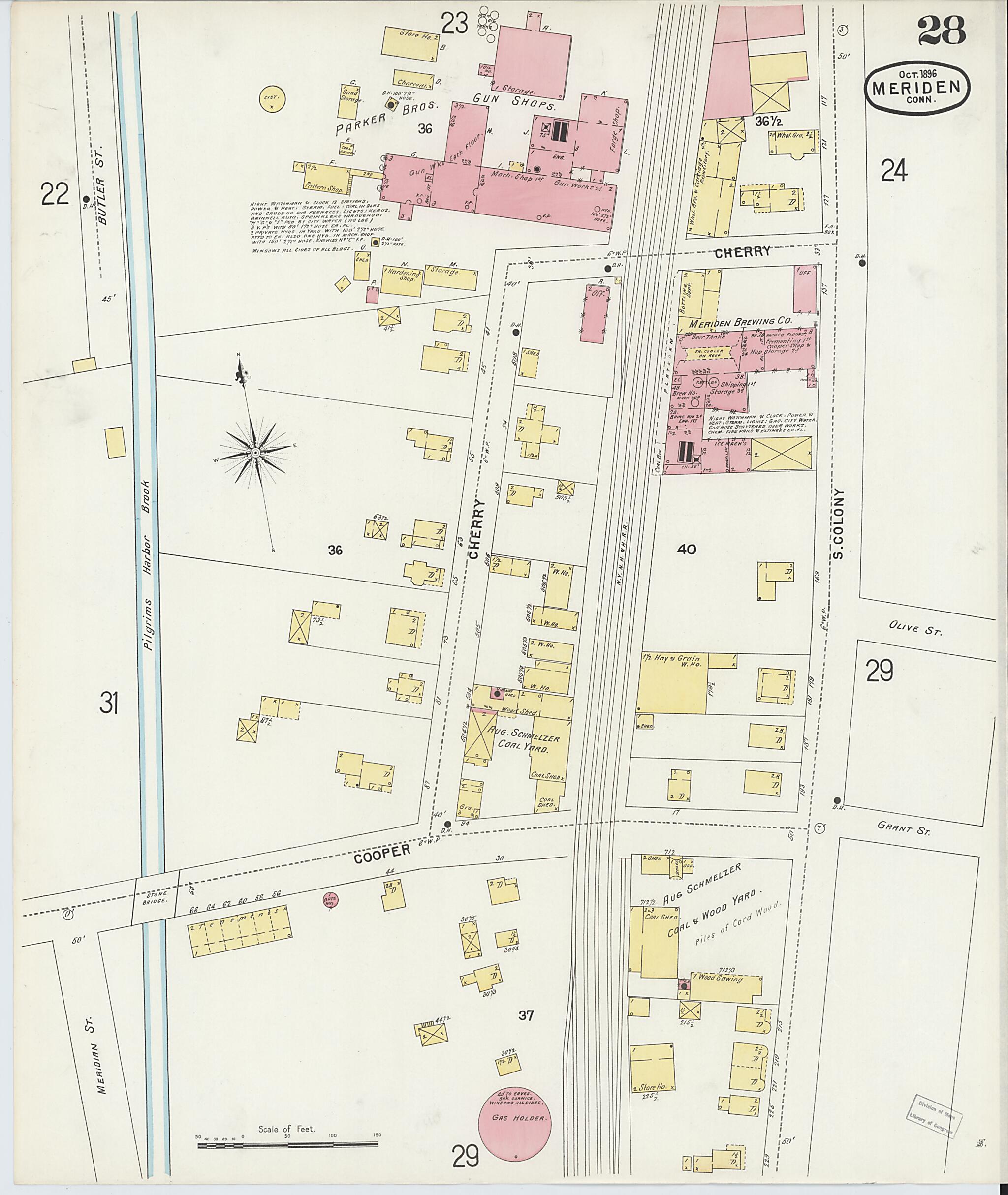 This old map of Meriden, New Haven County, Connecticut was created by Sanborn Map Company in 1896