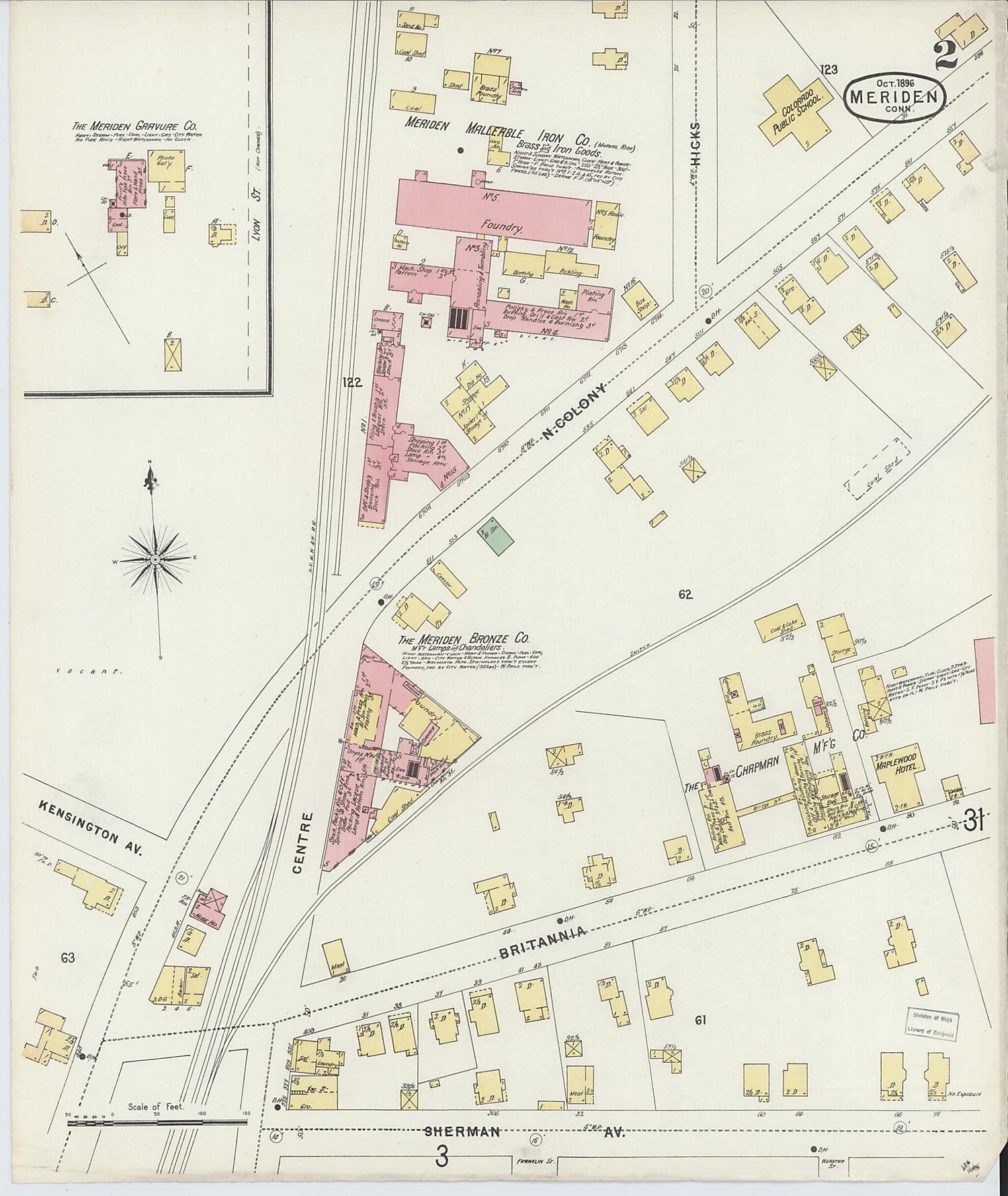 This old map of Meriden, New Haven County, Connecticut was created by Sanborn Map Company in 1896