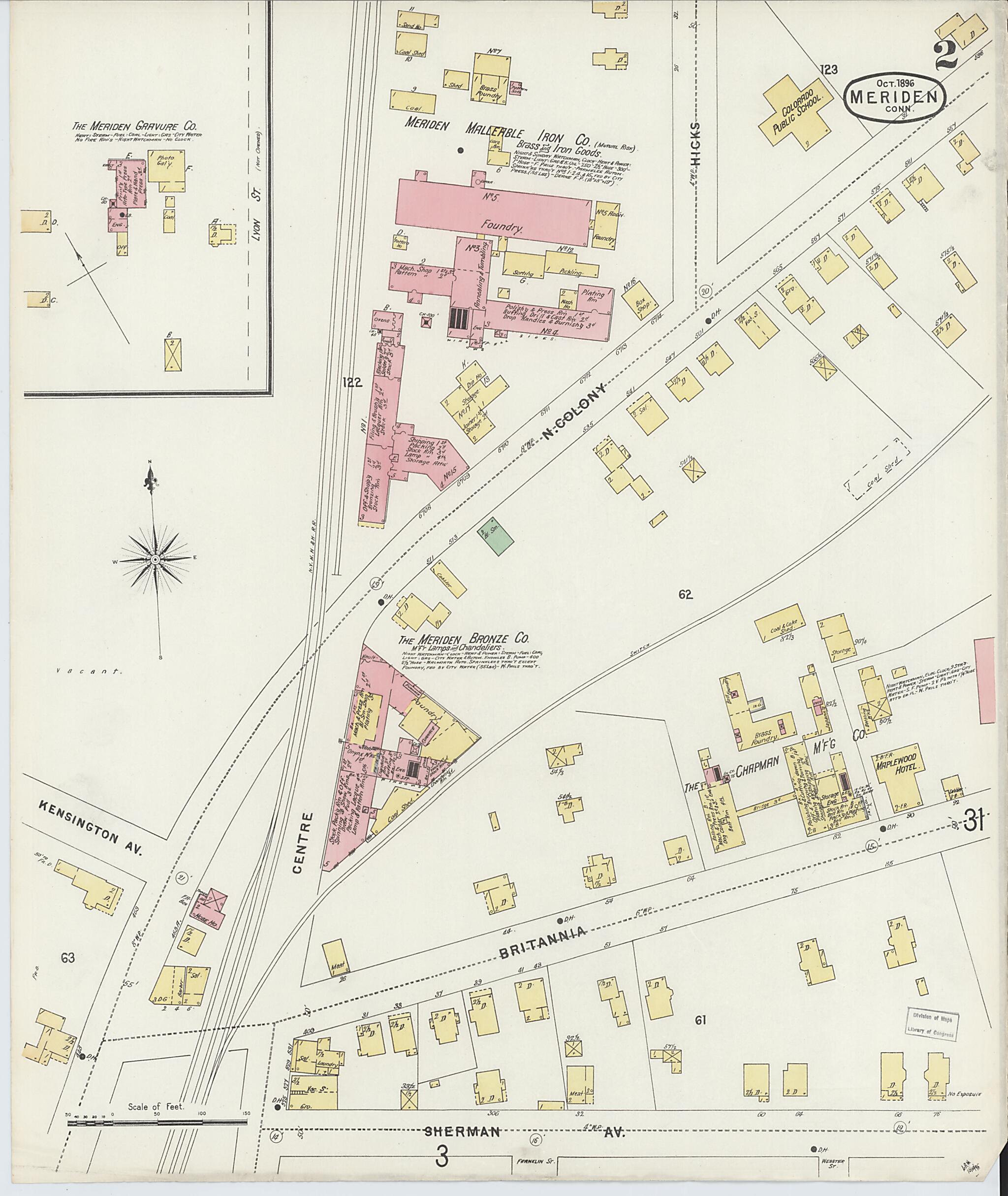 This old map of Meriden, New Haven County, Connecticut was created by Sanborn Map Company in 1896