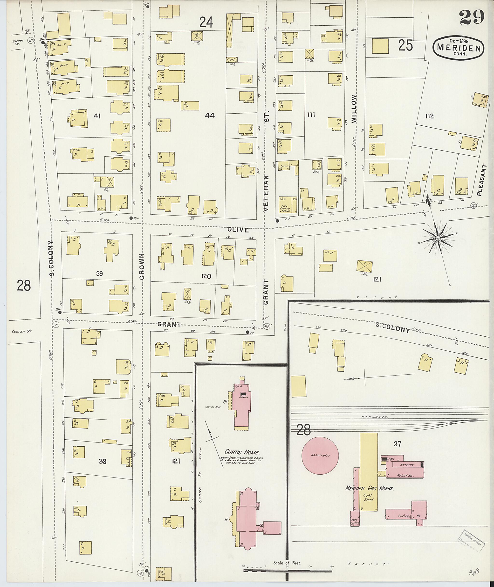 This old map of Meriden, New Haven County, Connecticut was created by Sanborn Map Company in 1896