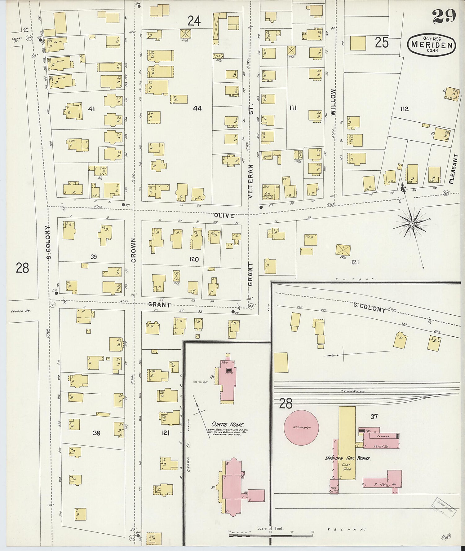 This old map of Meriden, New Haven County, Connecticut was created by Sanborn Map Company in 1896