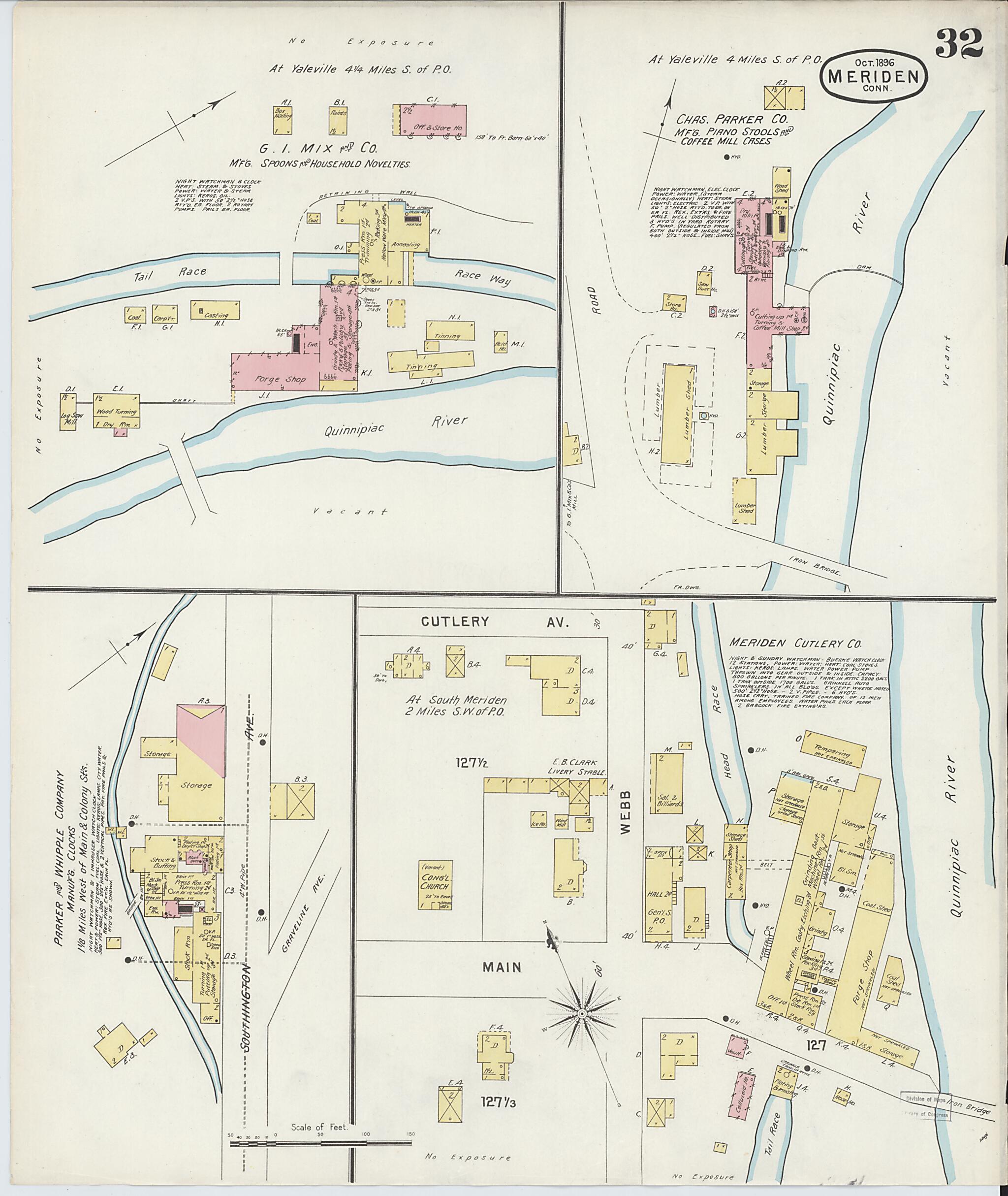 This old map of Meriden, New Haven County, Connecticut was created by Sanborn Map Company in 1896