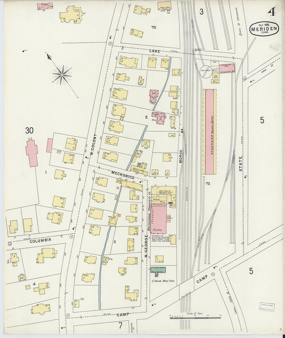 This old map of Meriden, New Haven County, Connecticut was created by Sanborn Map Company in 1896