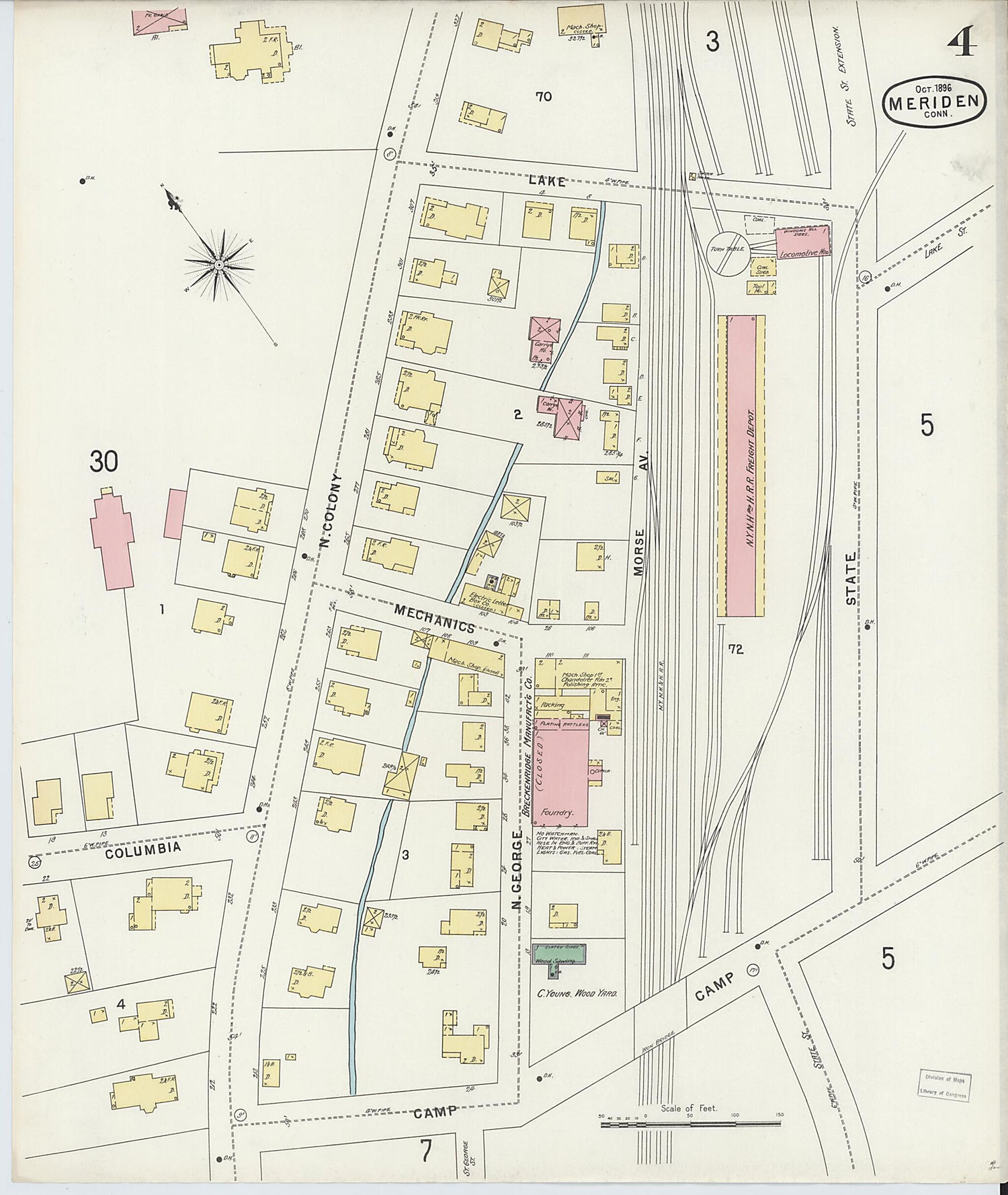 This old map of Meriden, New Haven County, Connecticut was created by Sanborn Map Company in 1896