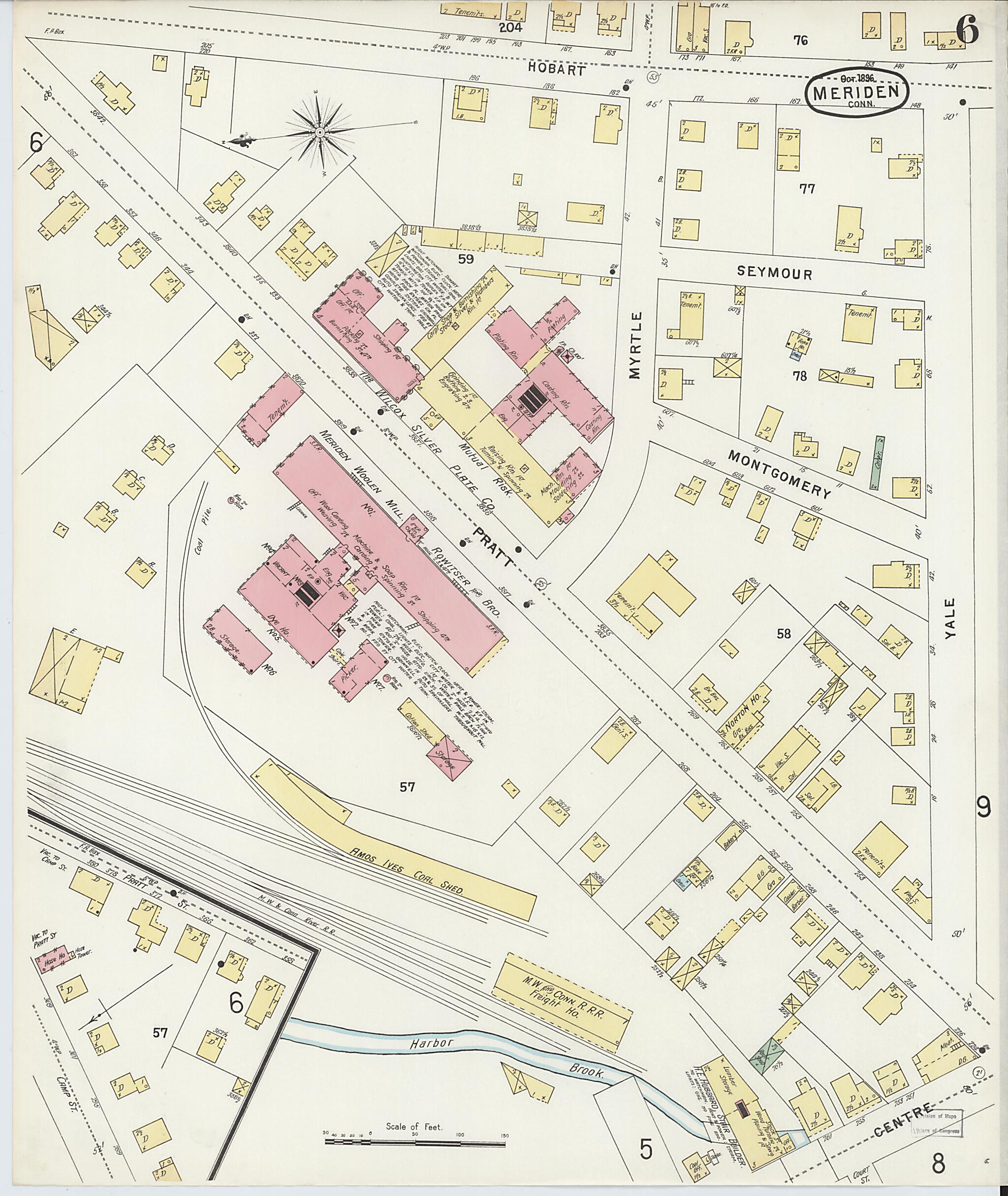 This old map of Meriden, New Haven County, Connecticut was created by Sanborn Map Company in 1896