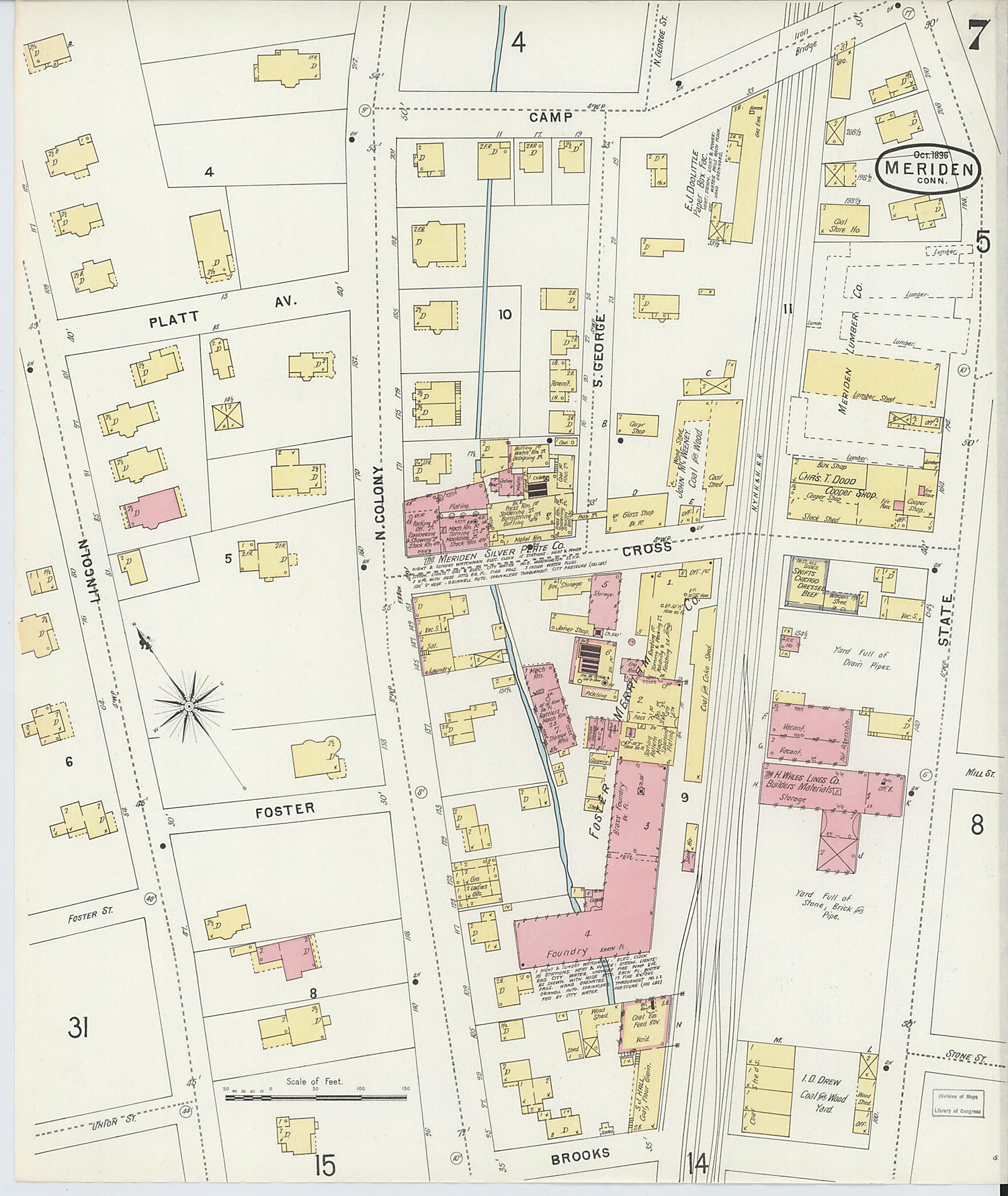 This old map of Meriden, New Haven County, Connecticut was created by Sanborn Map Company in 1896