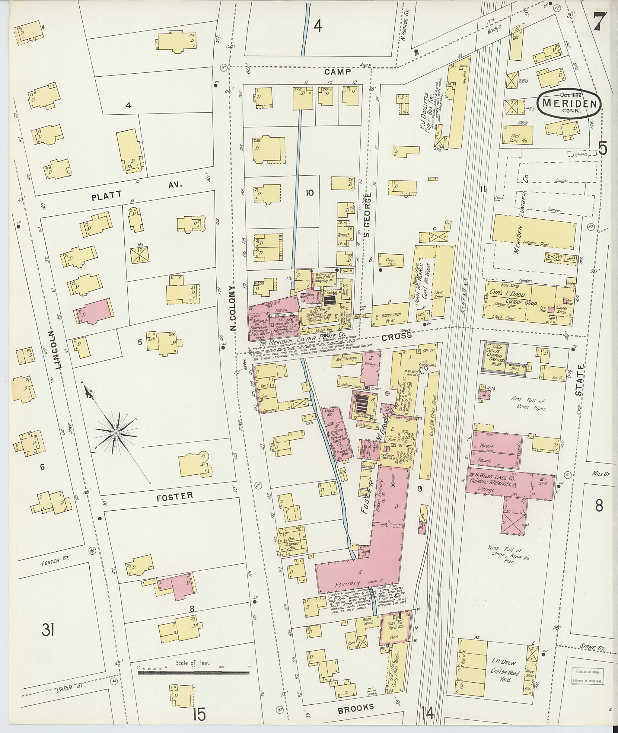 This old map of Meriden, New Haven County, Connecticut was created by Sanborn Map Company in 1896