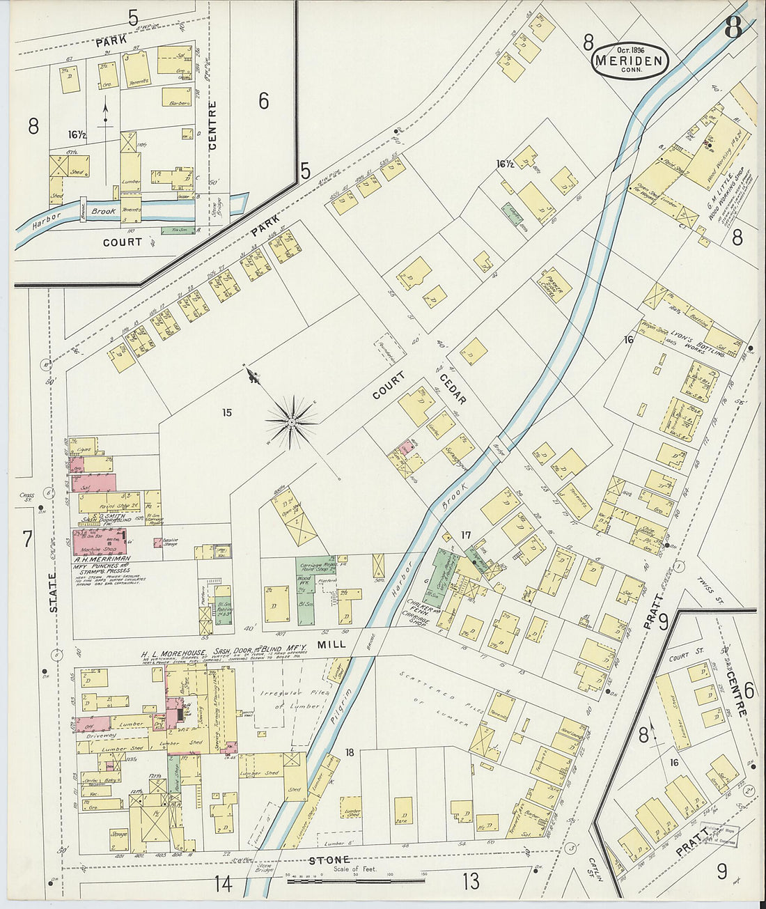This old map of Meriden, New Haven County, Connecticut was created by Sanborn Map Company in 1896