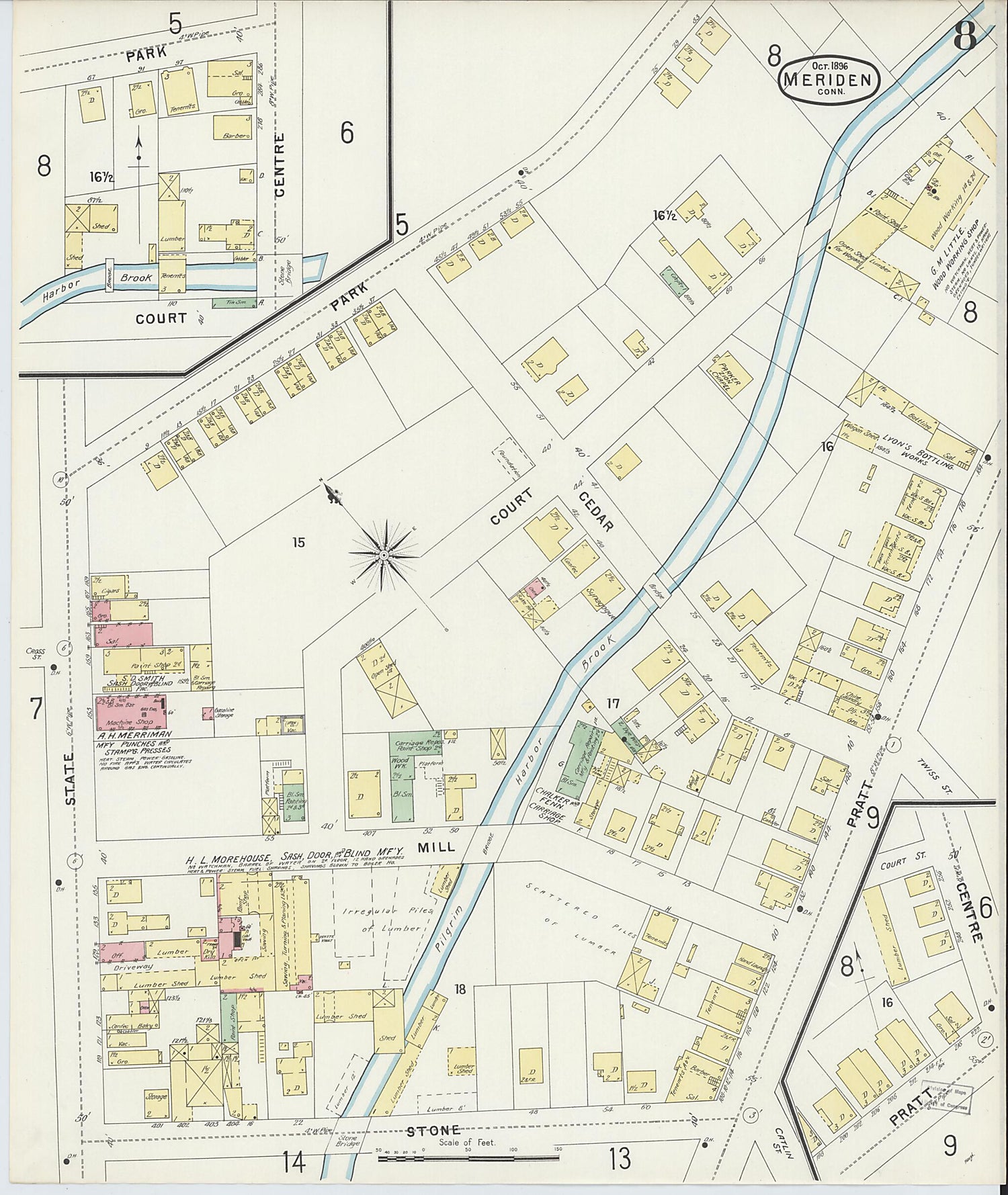 This old map of Meriden, New Haven County, Connecticut was created by Sanborn Map Company in 1896