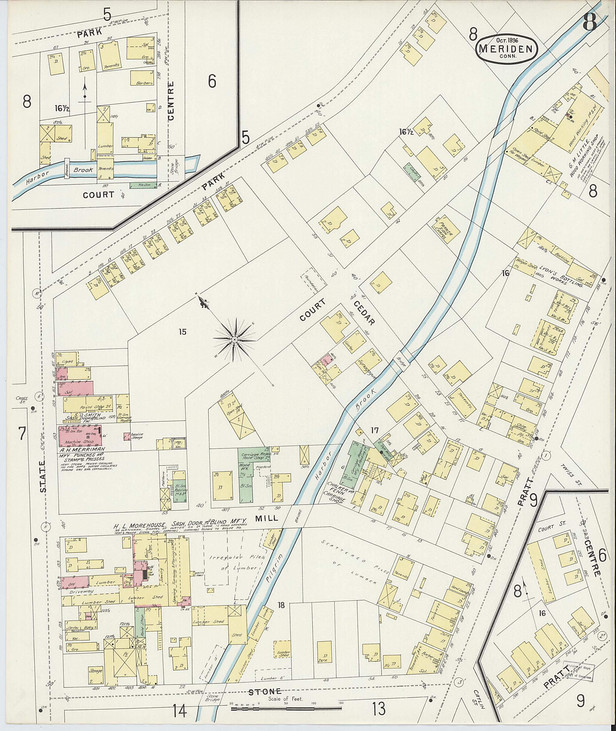 This old map of Meriden, New Haven County, Connecticut was created by Sanborn Map Company in 1896