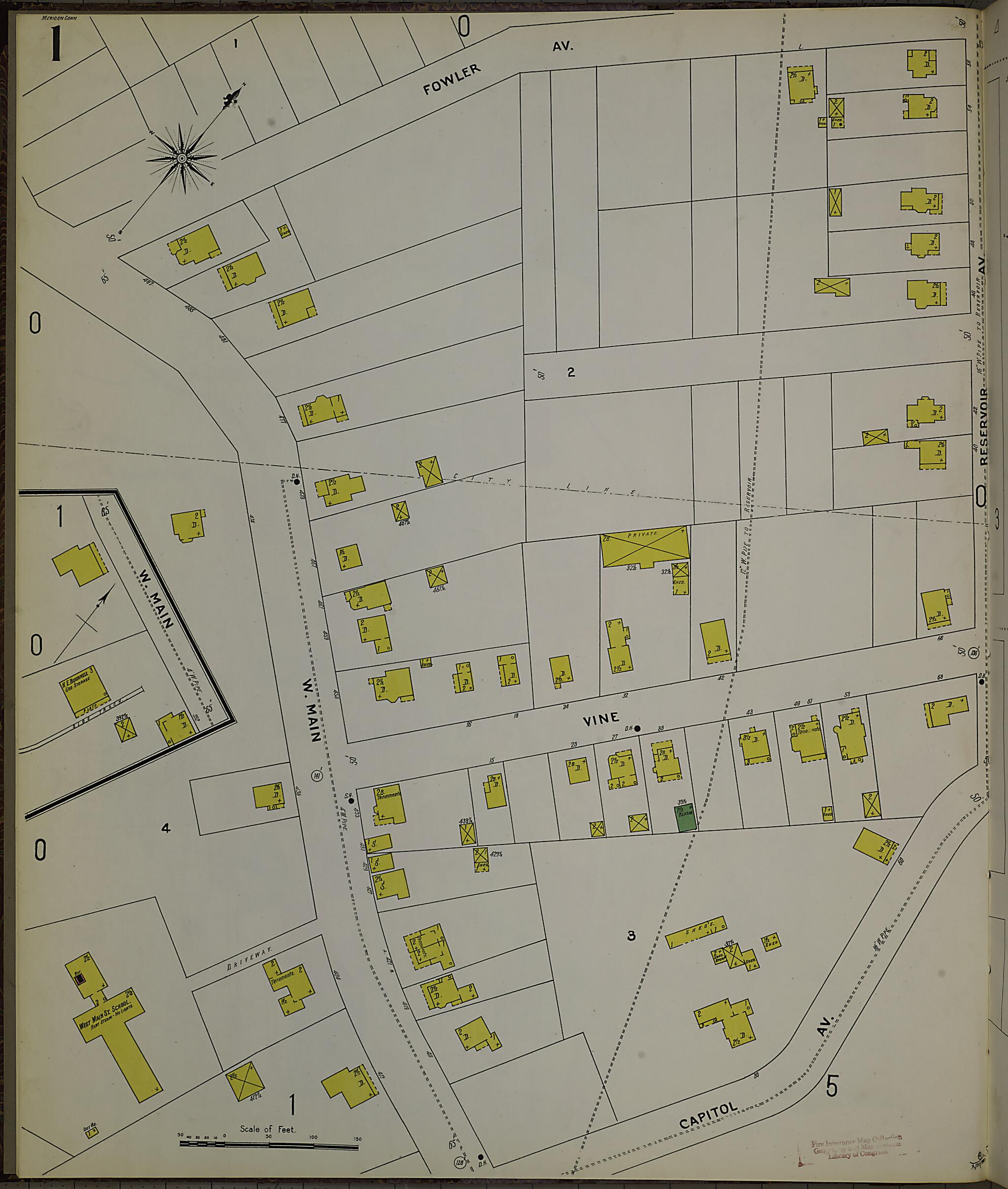 This old map of Meriden, New Haven County, Connecticut was created by Sanborn Map Company in 1901