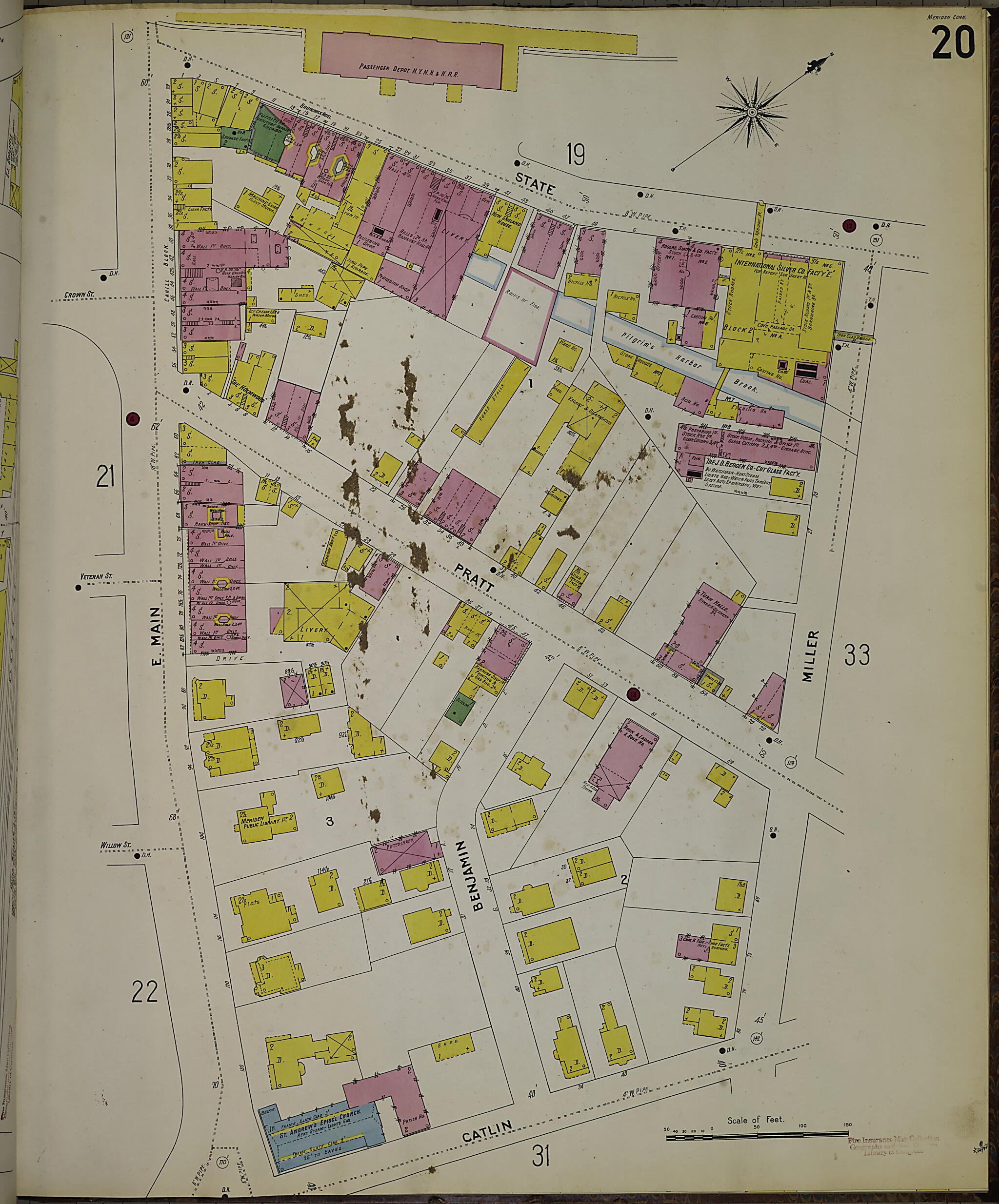 This old map of Meriden, New Haven County, Connecticut was created by Sanborn Map Company in 1901