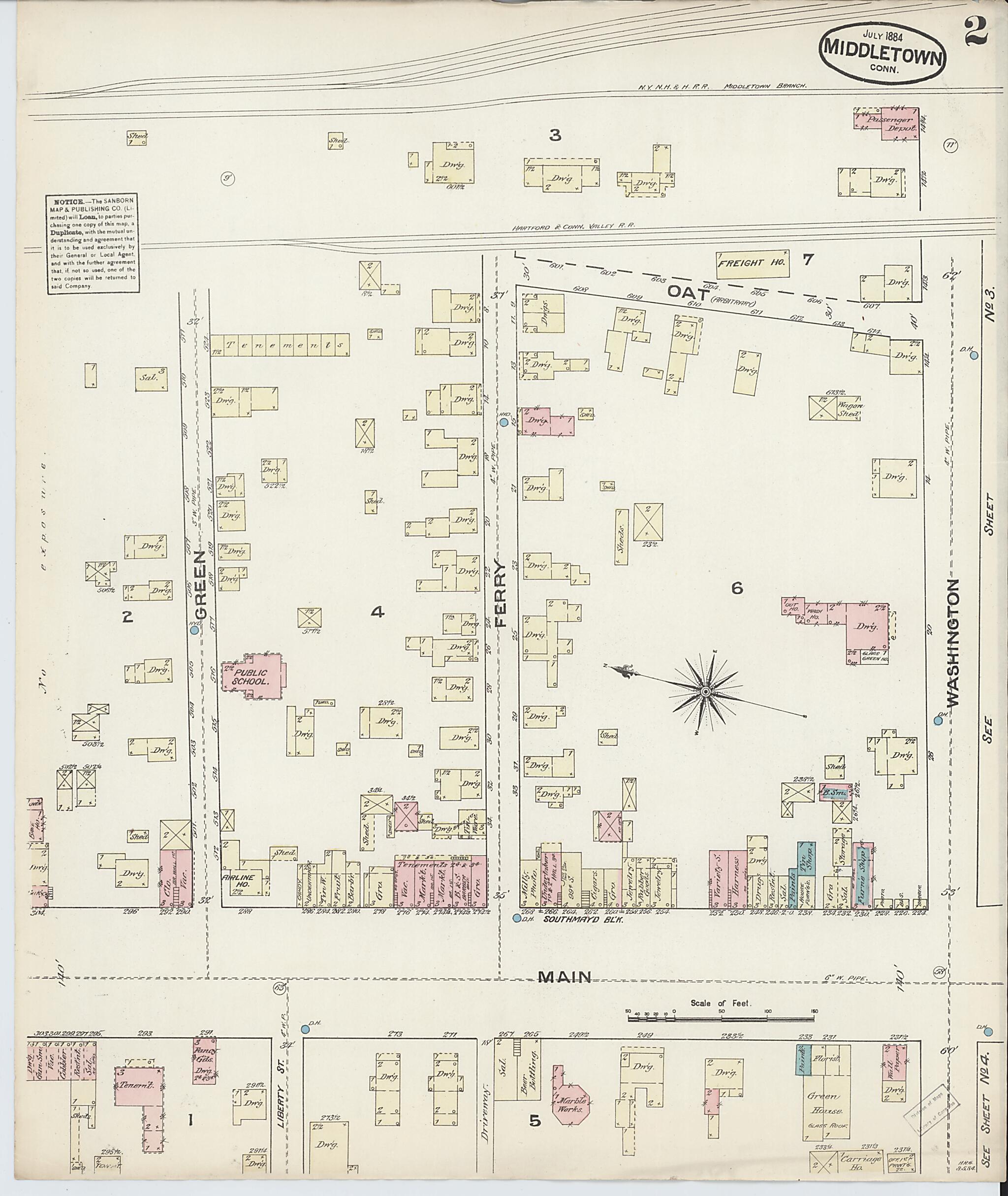This old map of Middletown, Middlesex County, Connecticut was created by Sanborn Map Company in 1884