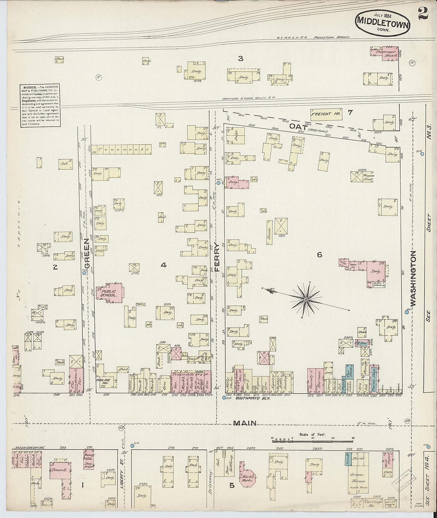 This old map of Middletown, Middlesex County, Connecticut was created by Sanborn Map Company in 1884