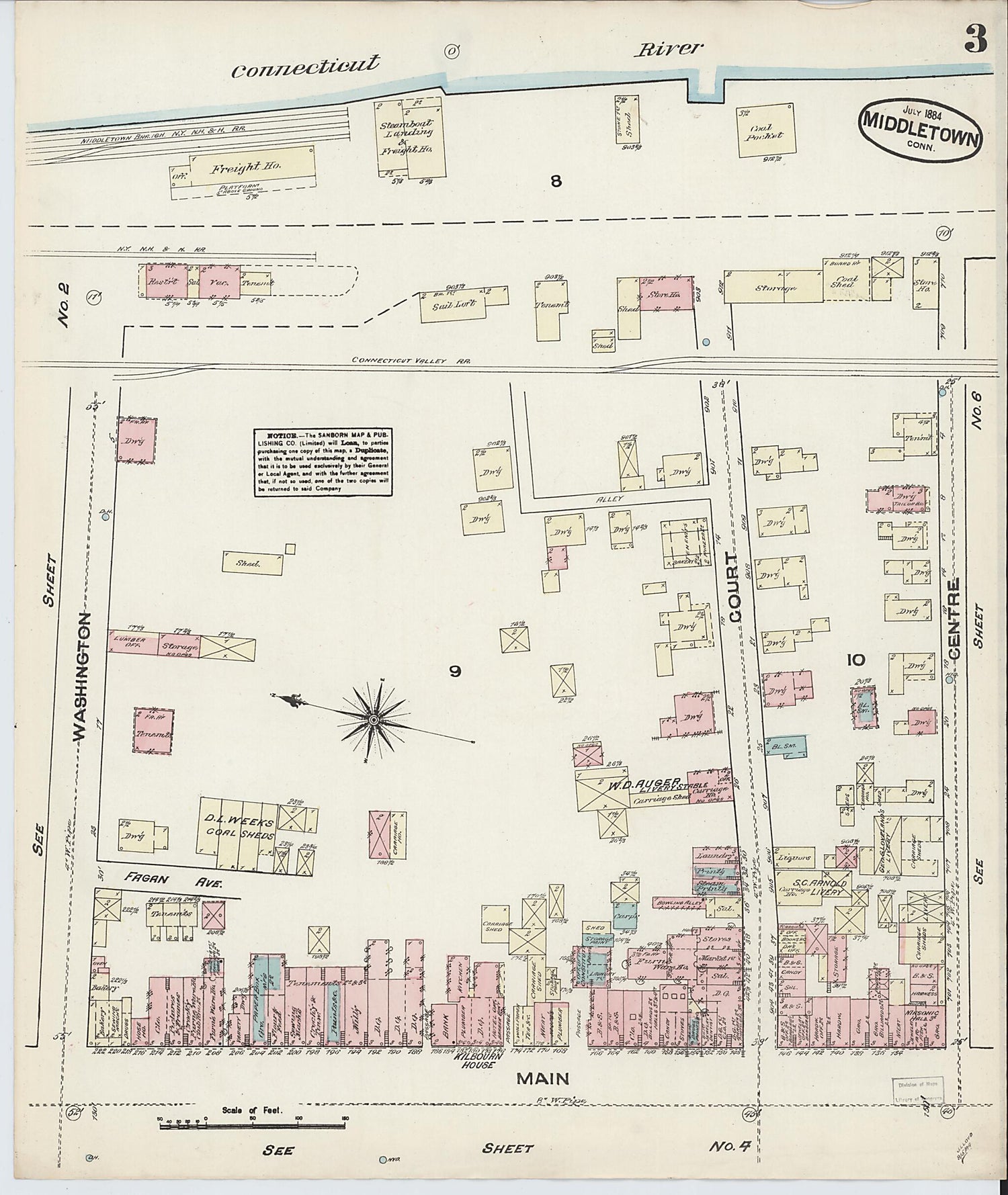 This old map of Middletown, Middlesex County, Connecticut was created by Sanborn Map Company in 1884
