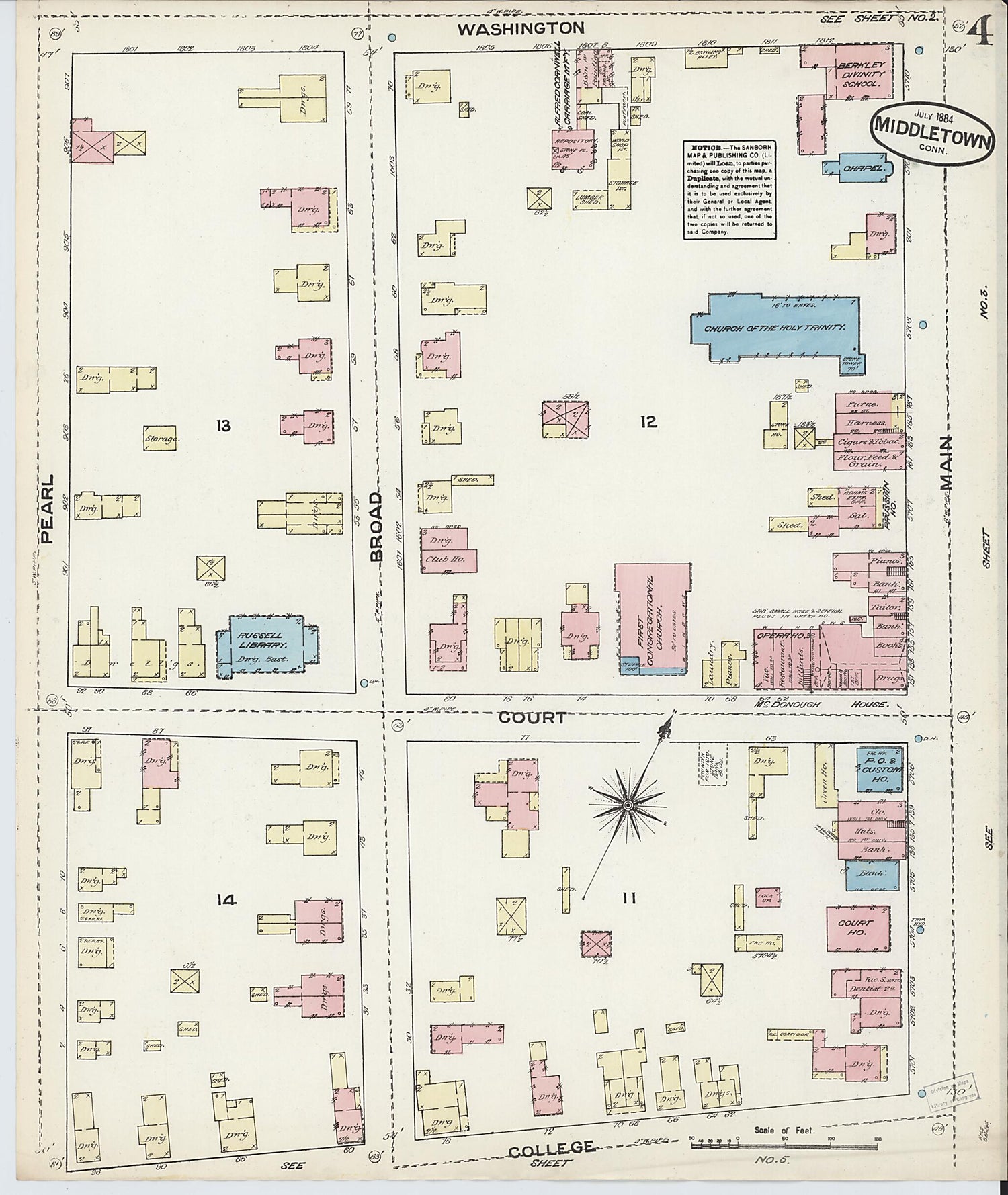 This old map of Middletown, Middlesex County, Connecticut was created by Sanborn Map Company in 1884