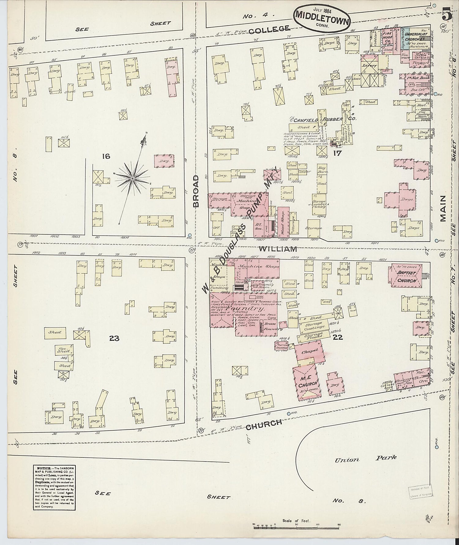 This old map of Middletown, Middlesex County, Connecticut was created by Sanborn Map Company in 1884