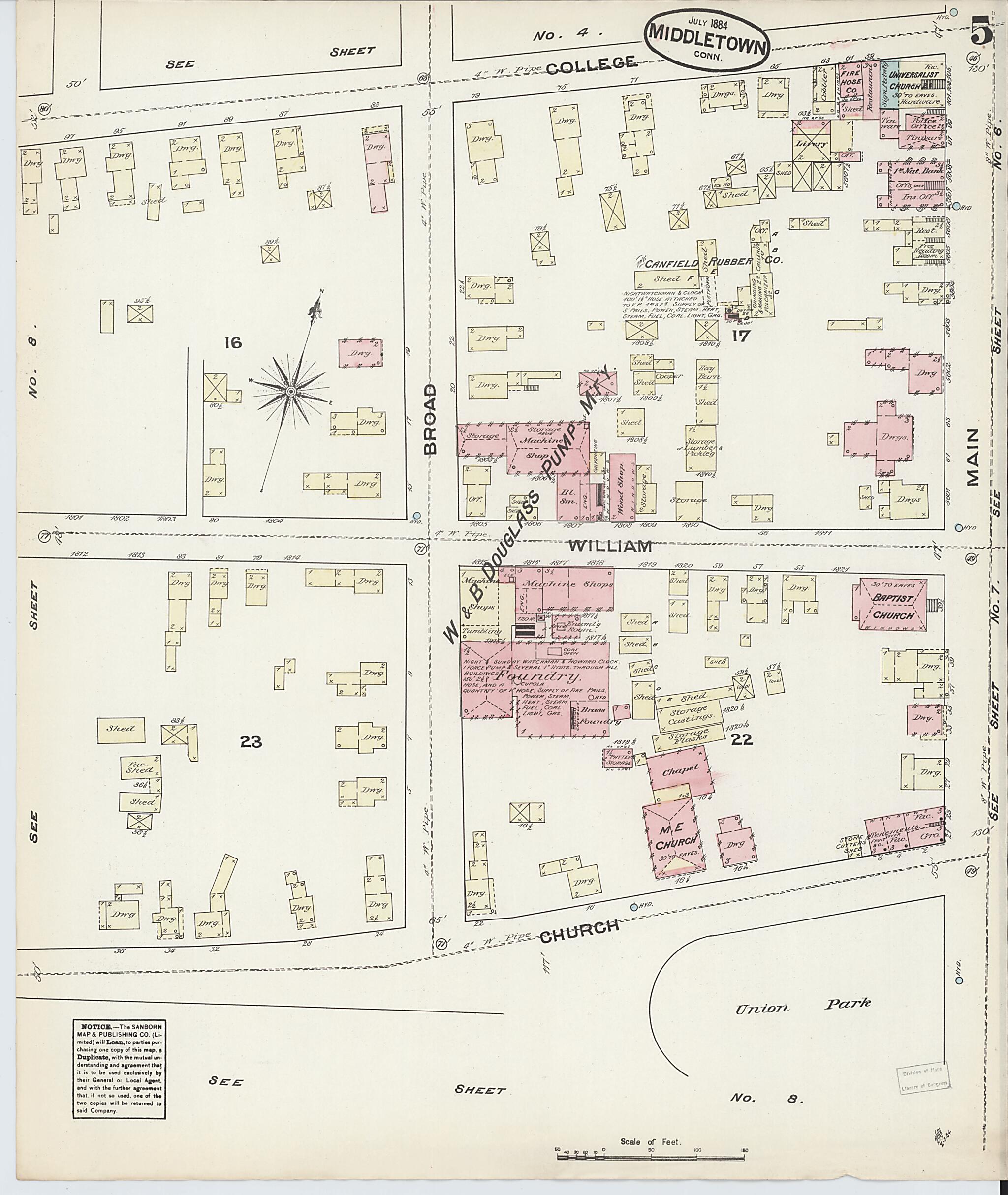 This old map of Middletown, Middlesex County, Connecticut was created by Sanborn Map Company in 1884