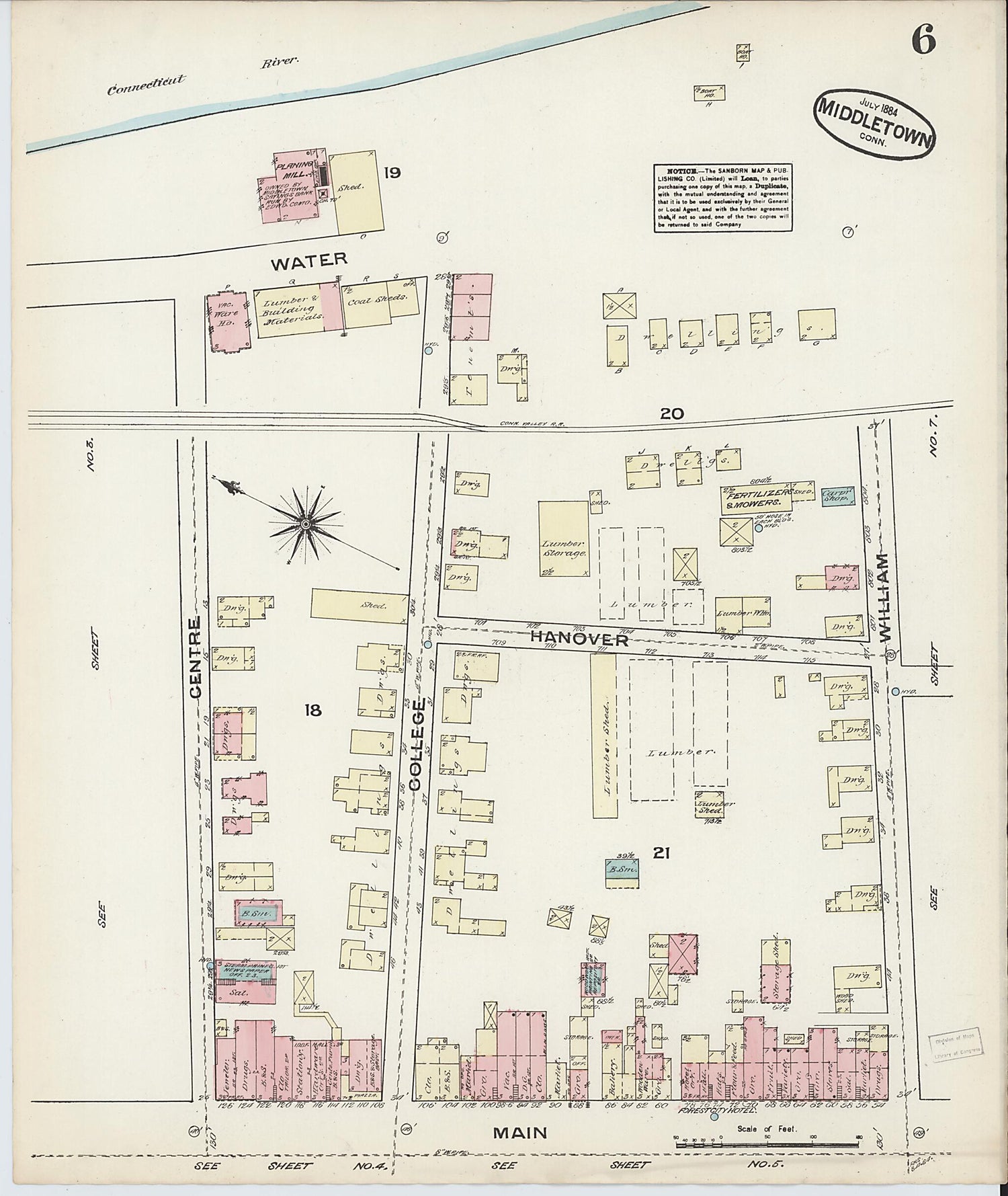 This old map of Middletown, Middlesex County, Connecticut was created by Sanborn Map Company in 1884