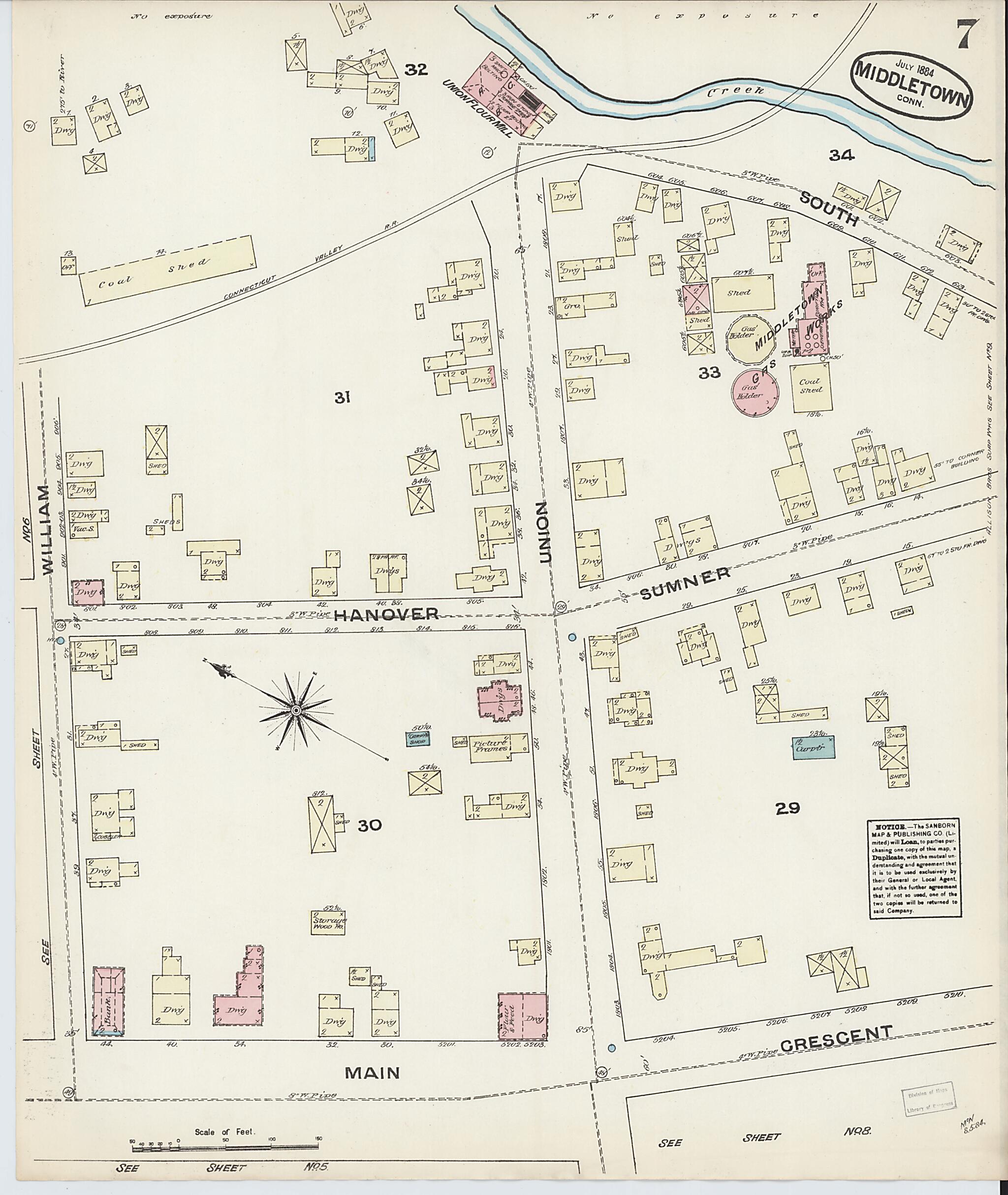 This old map of Middletown, Middlesex County, Connecticut was created by Sanborn Map Company in 1884