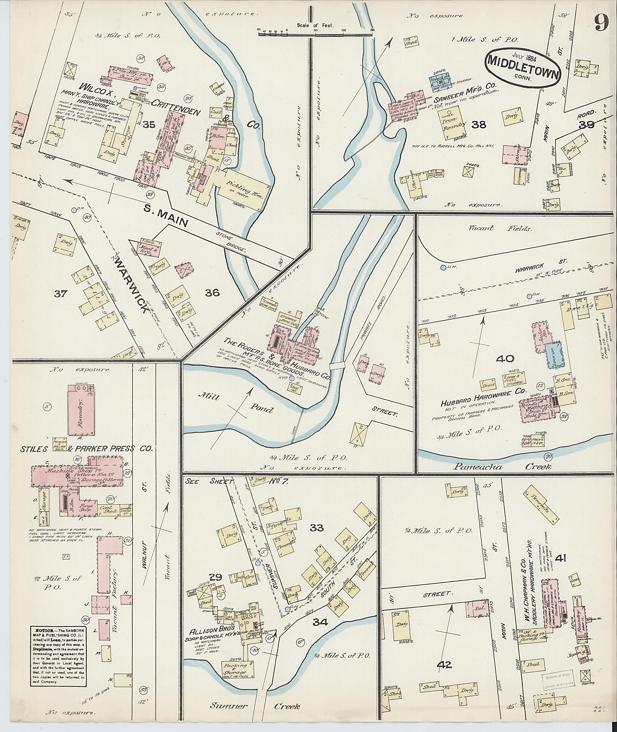 This old map of Middletown, Middlesex County, Connecticut was created by Sanborn Map Company in 1884