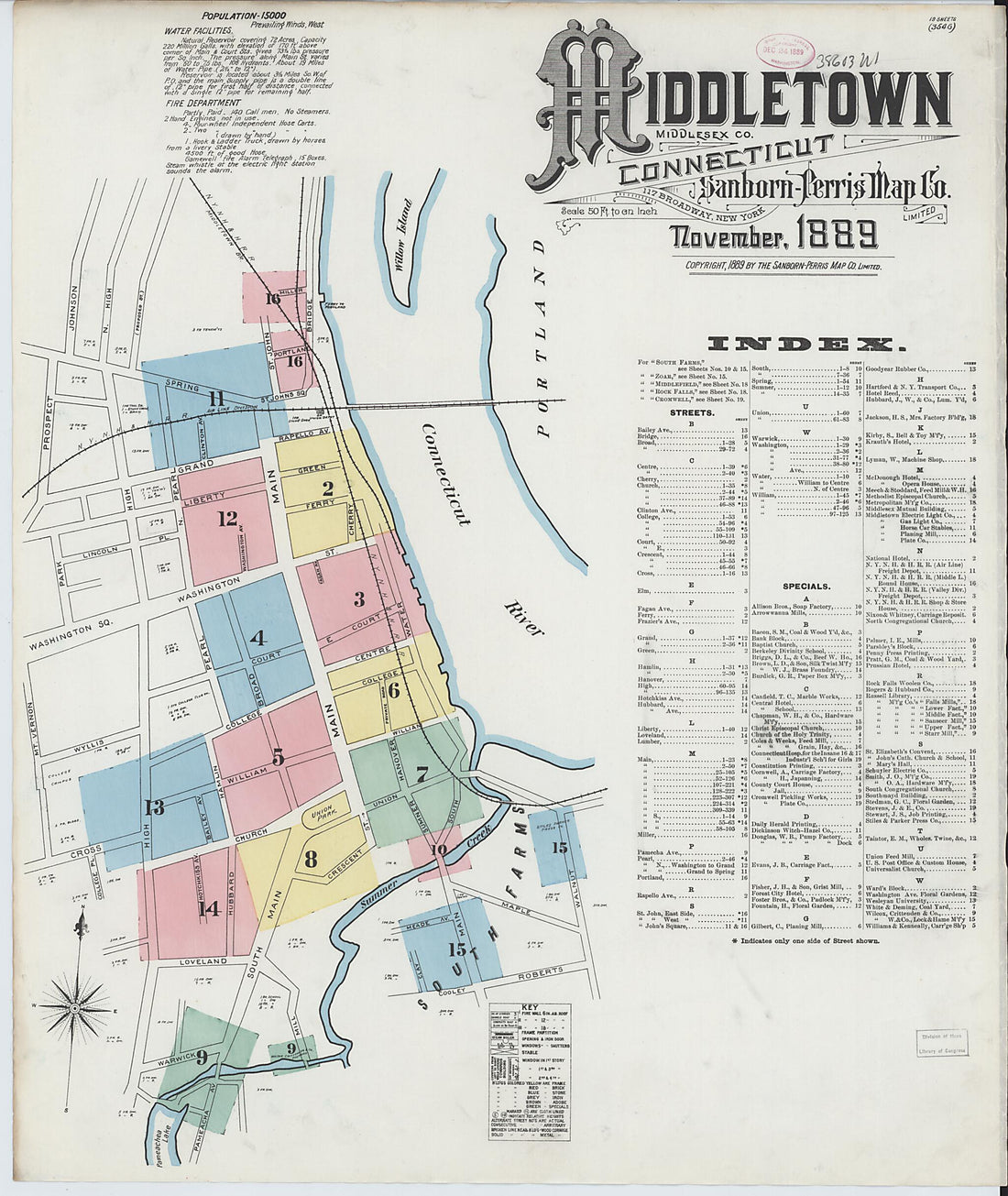 This old map of Middletown, Middlesex County, Connecticut was created by Sanborn Map Company in 1889