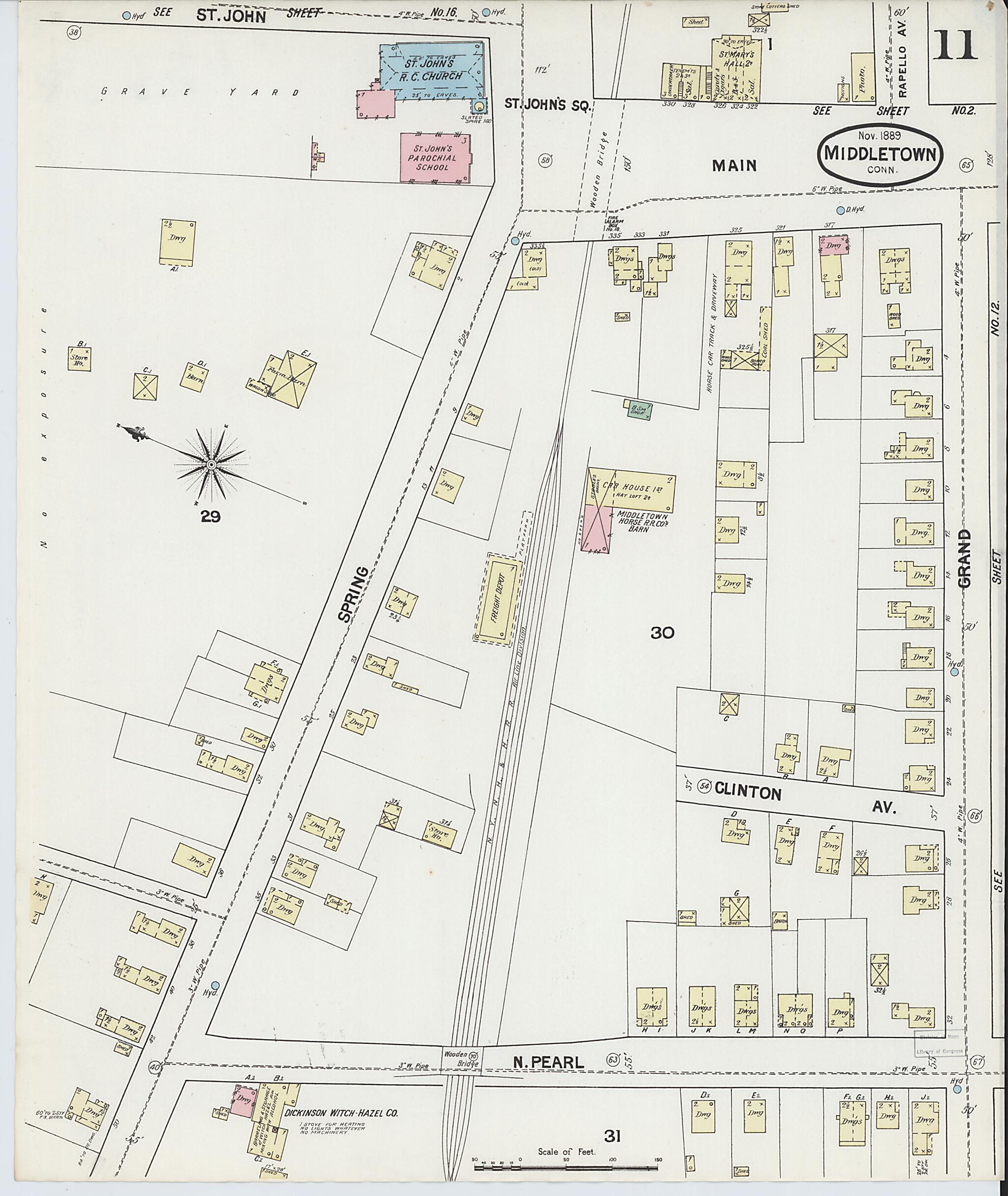 This old map of Middletown, Middlesex County, Connecticut was created by Sanborn Map Company in 1889