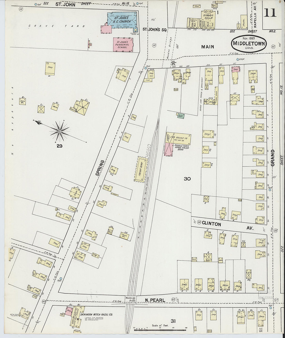 This old map of Middletown, Middlesex County, Connecticut was created by Sanborn Map Company in 1889