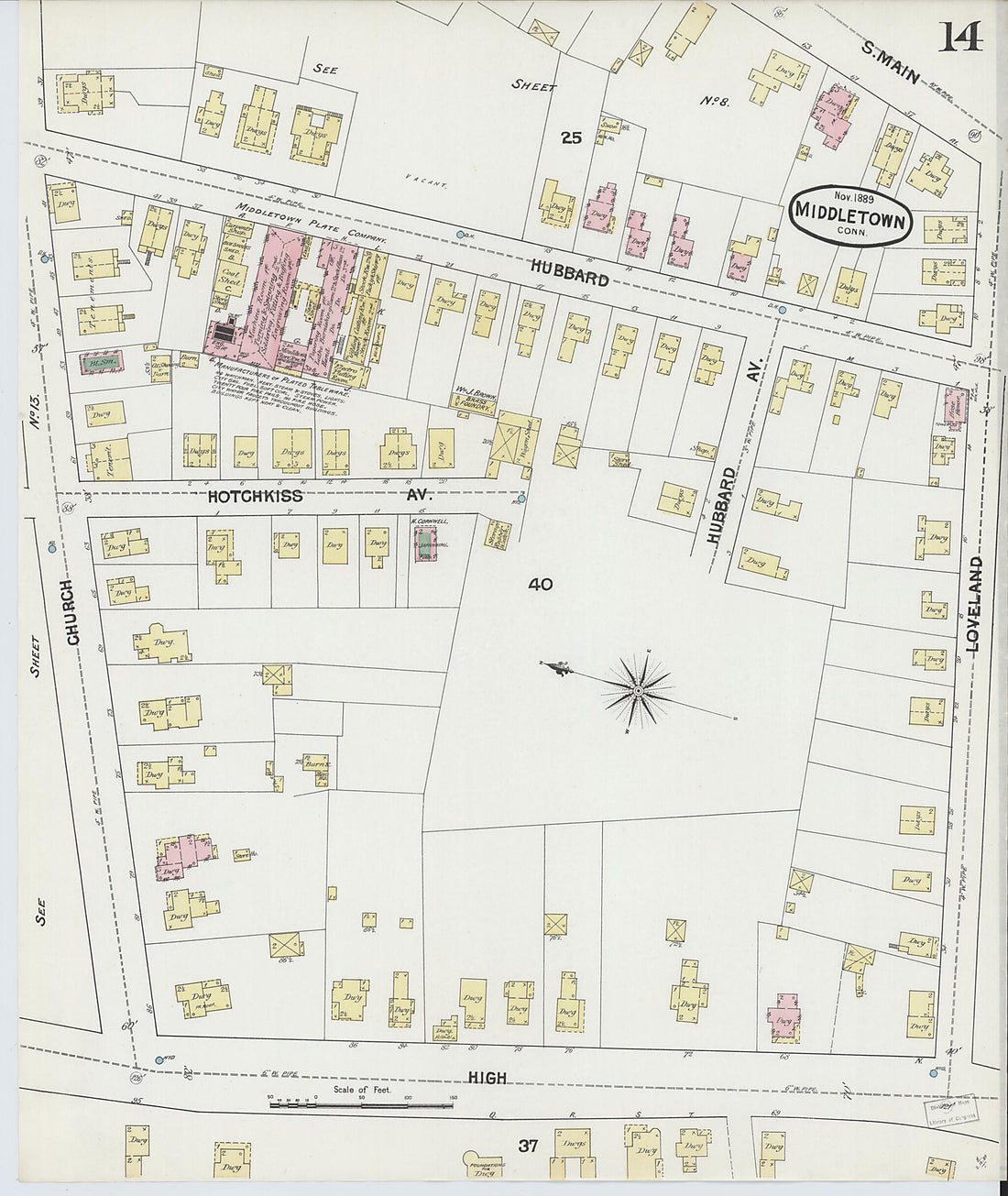 This old map of Middletown, Middlesex County, Connecticut was created by Sanborn Map Company in 1889