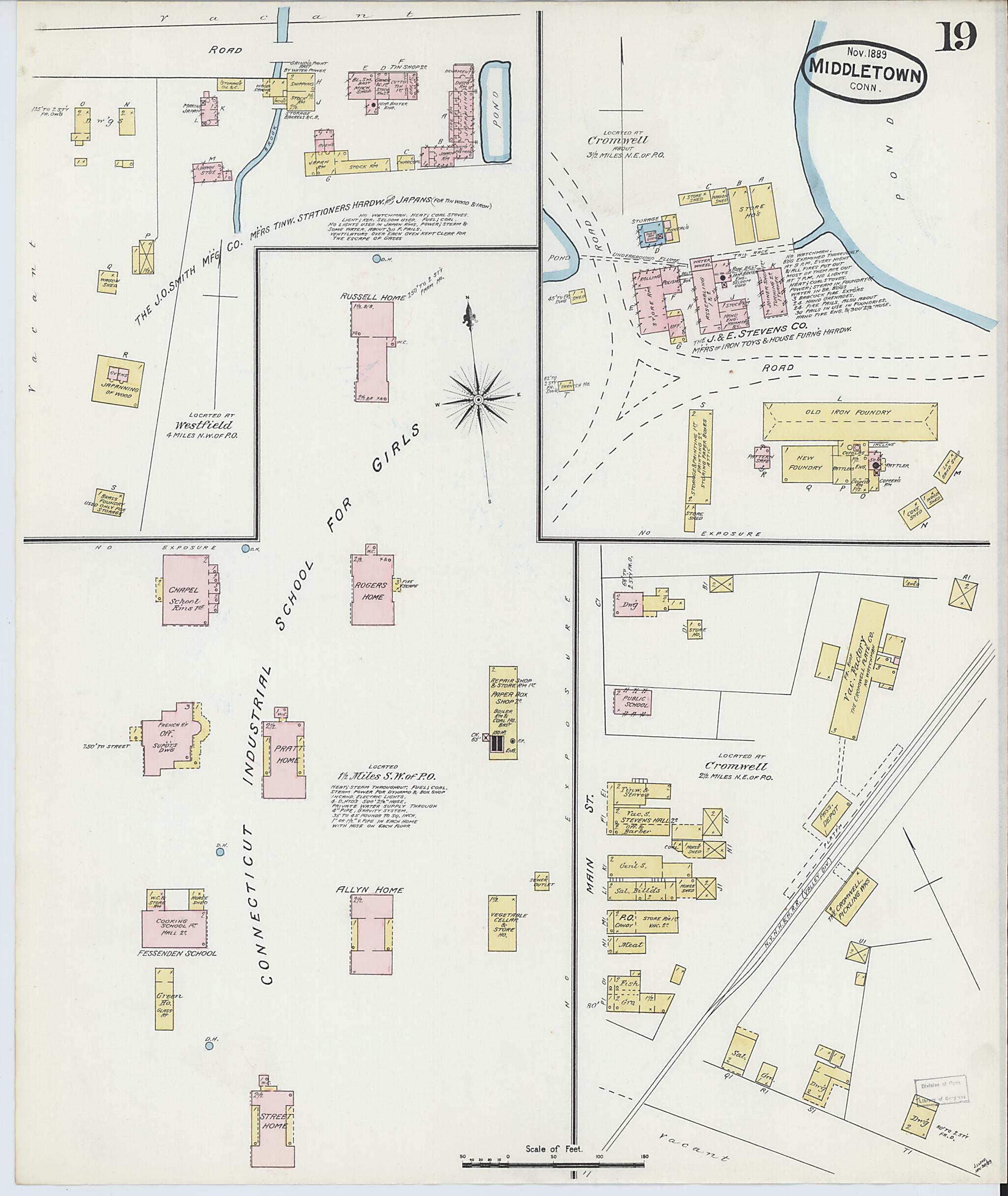 This old map of Middletown, Middlesex County, Connecticut was created by Sanborn Map Company in 1889