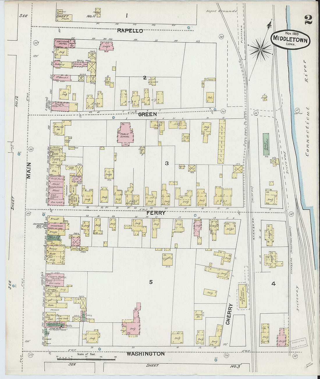 This old map of Middletown, Middlesex County, Connecticut was created by Sanborn Map Company in 1889