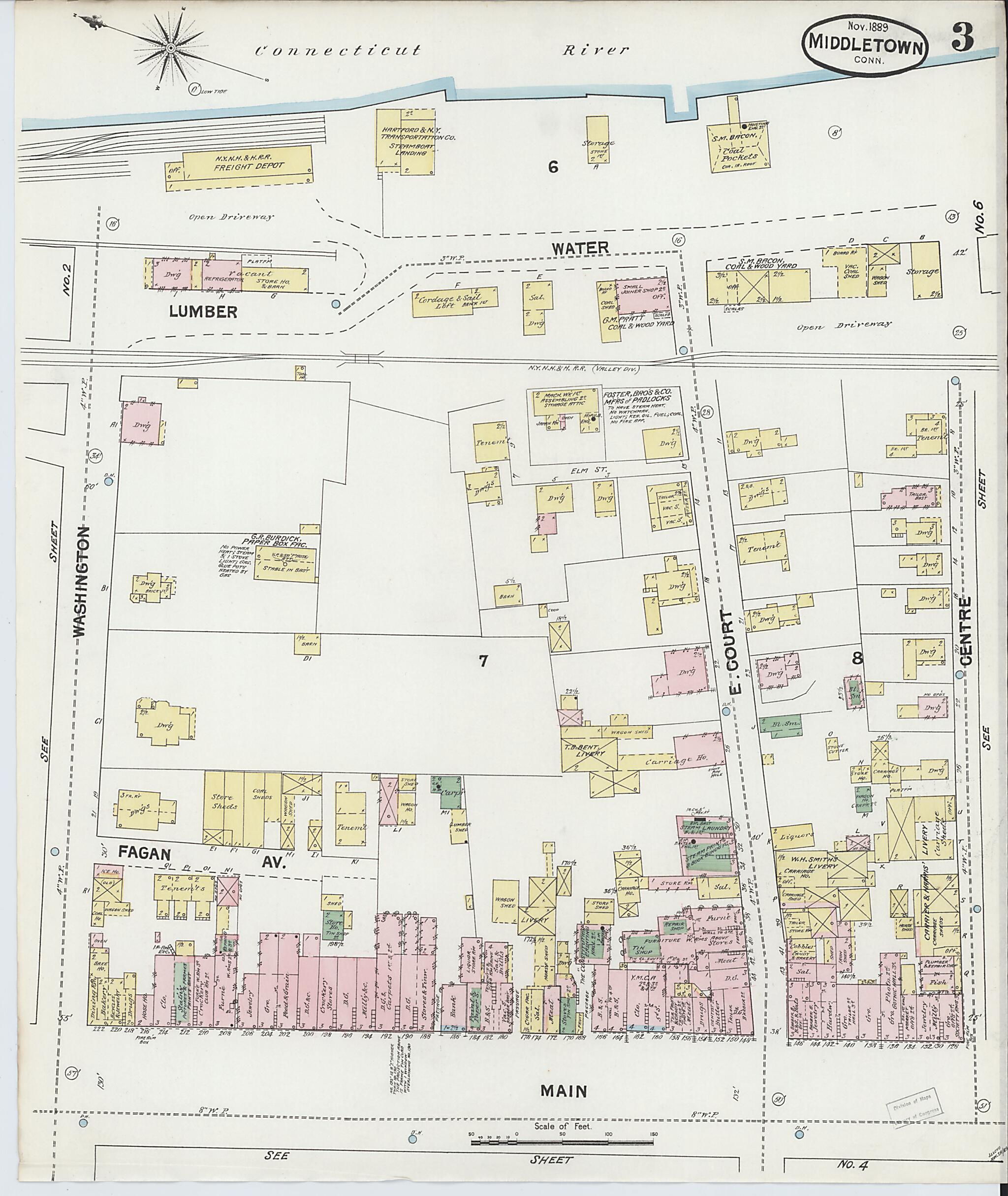 This old map of Middletown, Middlesex County, Connecticut was created by Sanborn Map Company in 1889